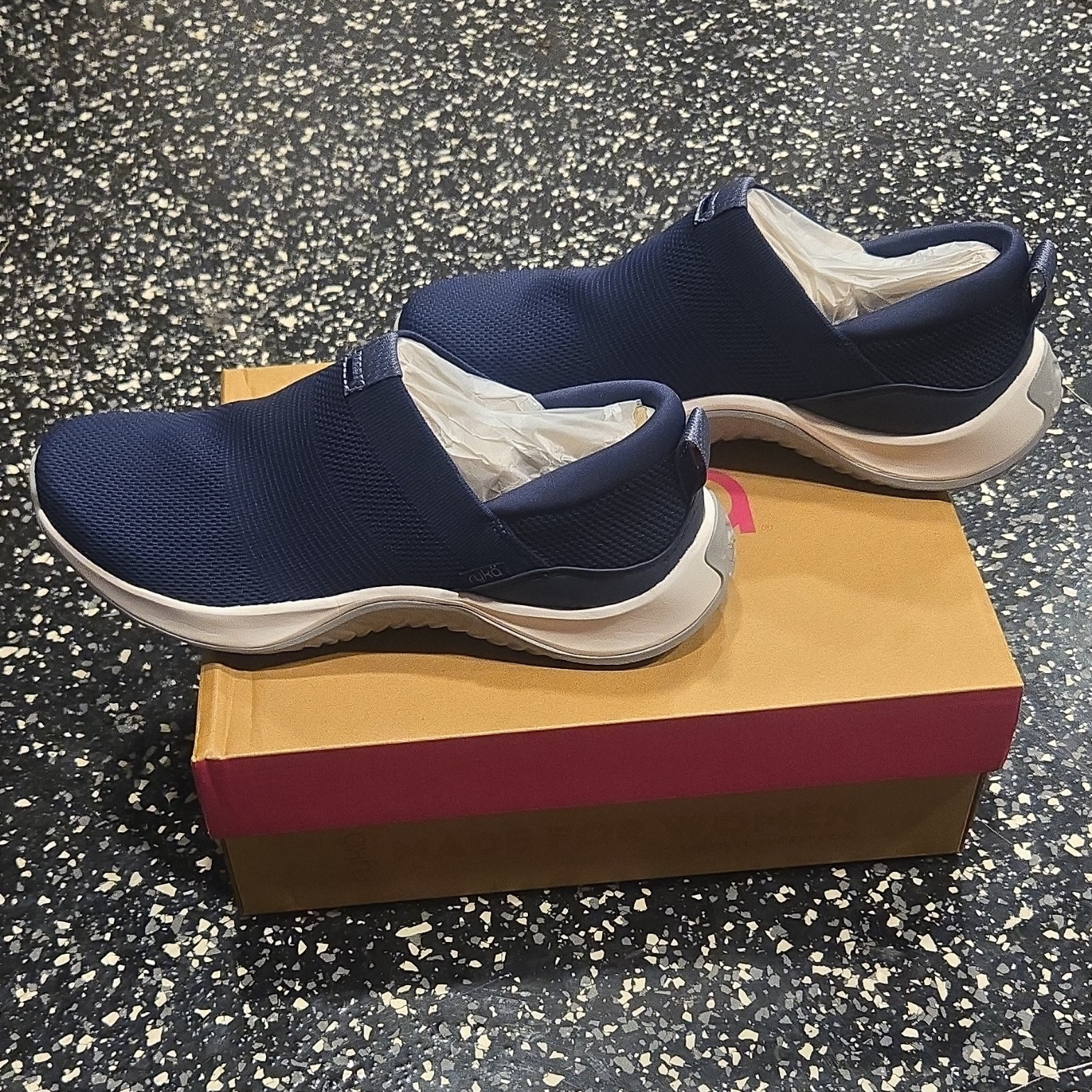 Ryka Encore Knit Women’s Knit Slip-On Sneakers Blue Cushioned Stretch J0707M1400