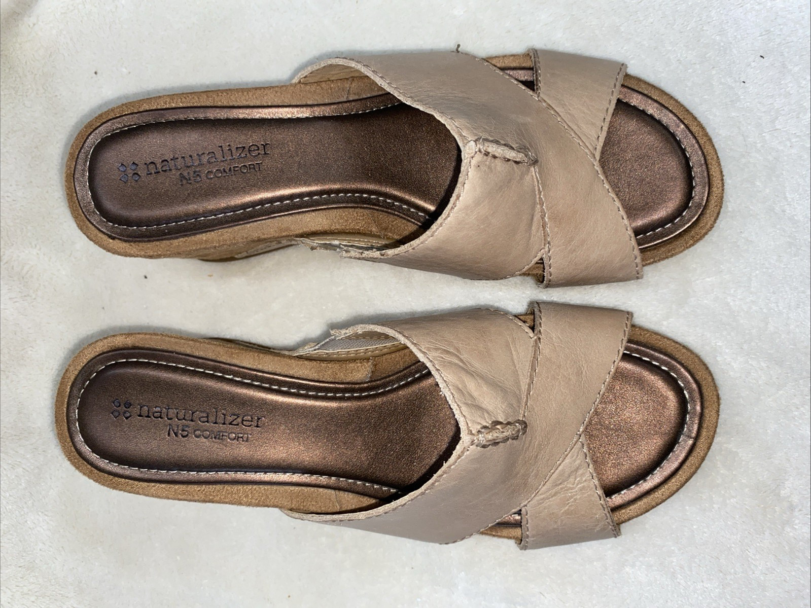 Naturalizer Tan Leather Sandal N5Comfort Slide Wedge Pengo Lined Sz 6.5M #yeb