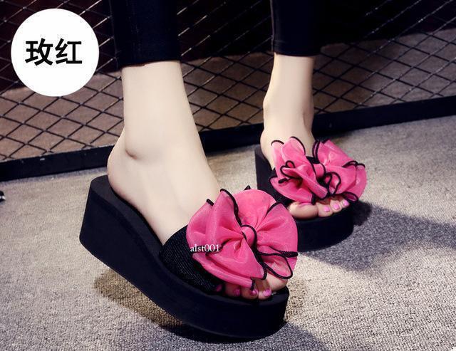 Women’s Beach Sandals High Wedge Heel Flowers Slippers Platform Flip Flops Shoes