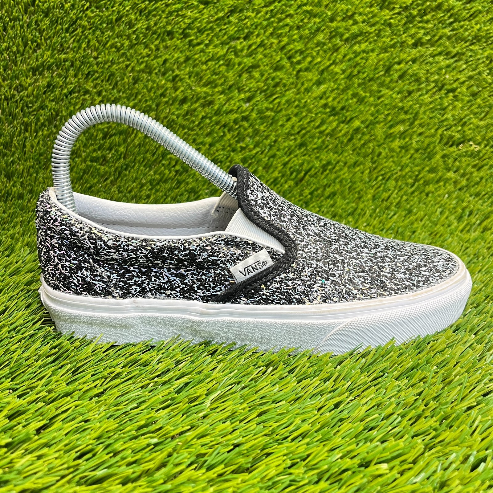 Vans Classic Slip-On Shiny Party Womens Size 6 Black Casual Shoes Sneakers