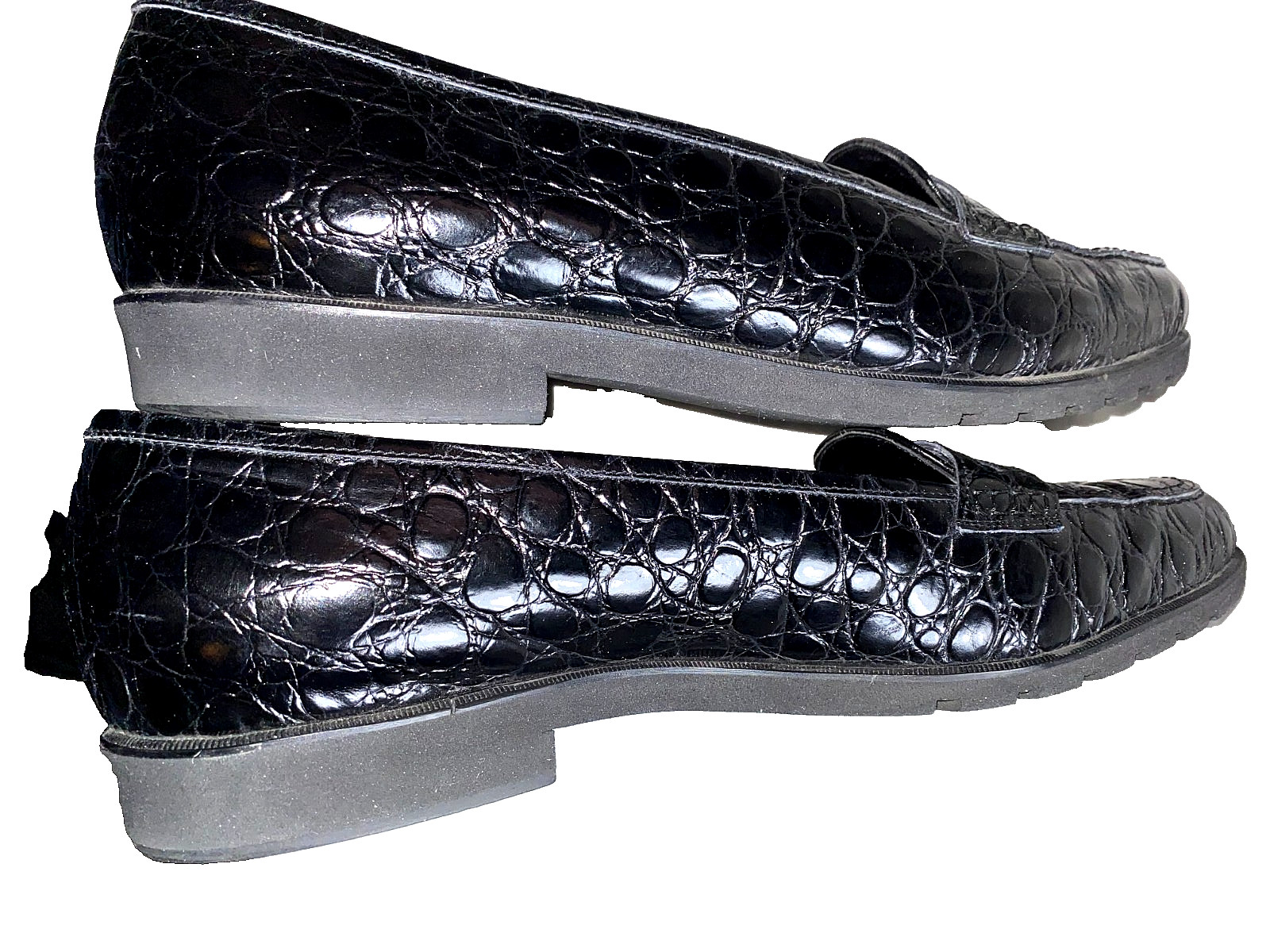 Salvatore Ferragamo Black Womens Dress Shoes Embossed Leather Size 9 c ITALY