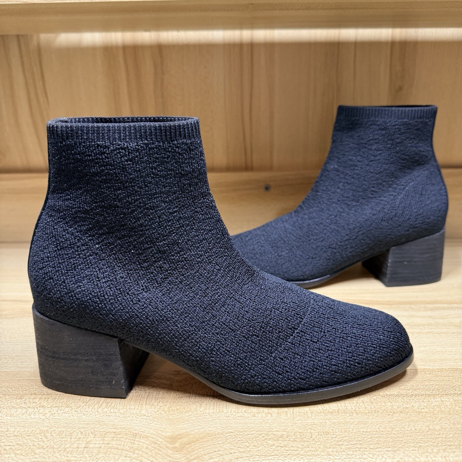 Eileen Fisher Paron Crepe Stretch Knit Bootie Square Toe Black Women’s 6.5