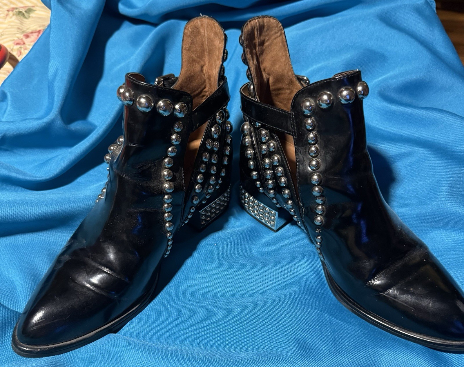 Jeffrey Campbell🔥Rock N Roll🔥Black Silver Studded Buckle Boots Silver 8.5