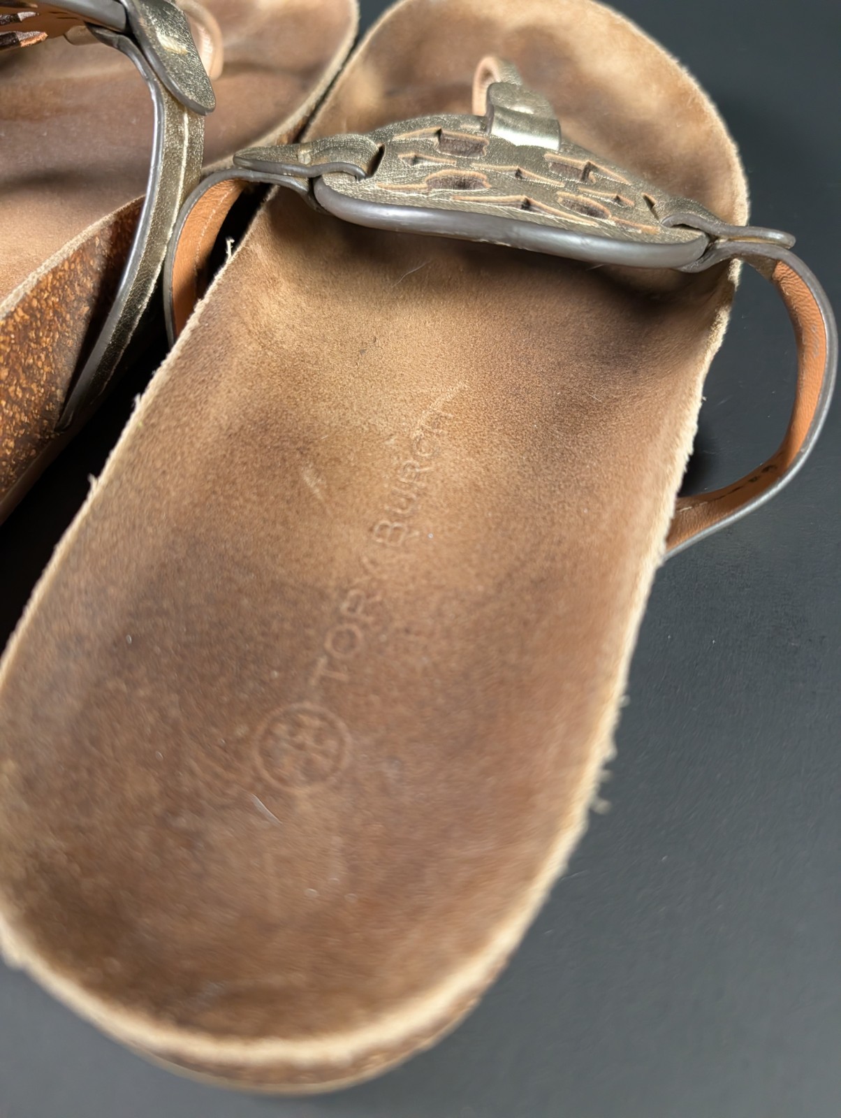 Tory Burch Miller Cloud Metallic Goat Leather Cork 9.5