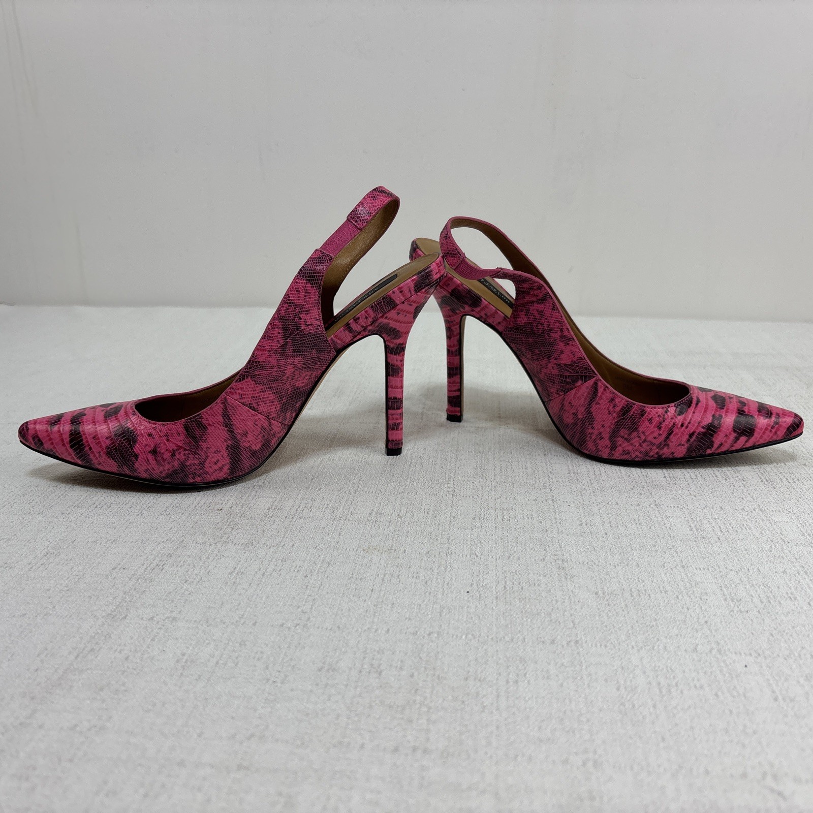 Ann Taylor Pink & Black Snakeskin Print Slingback Pump Leather Size 9