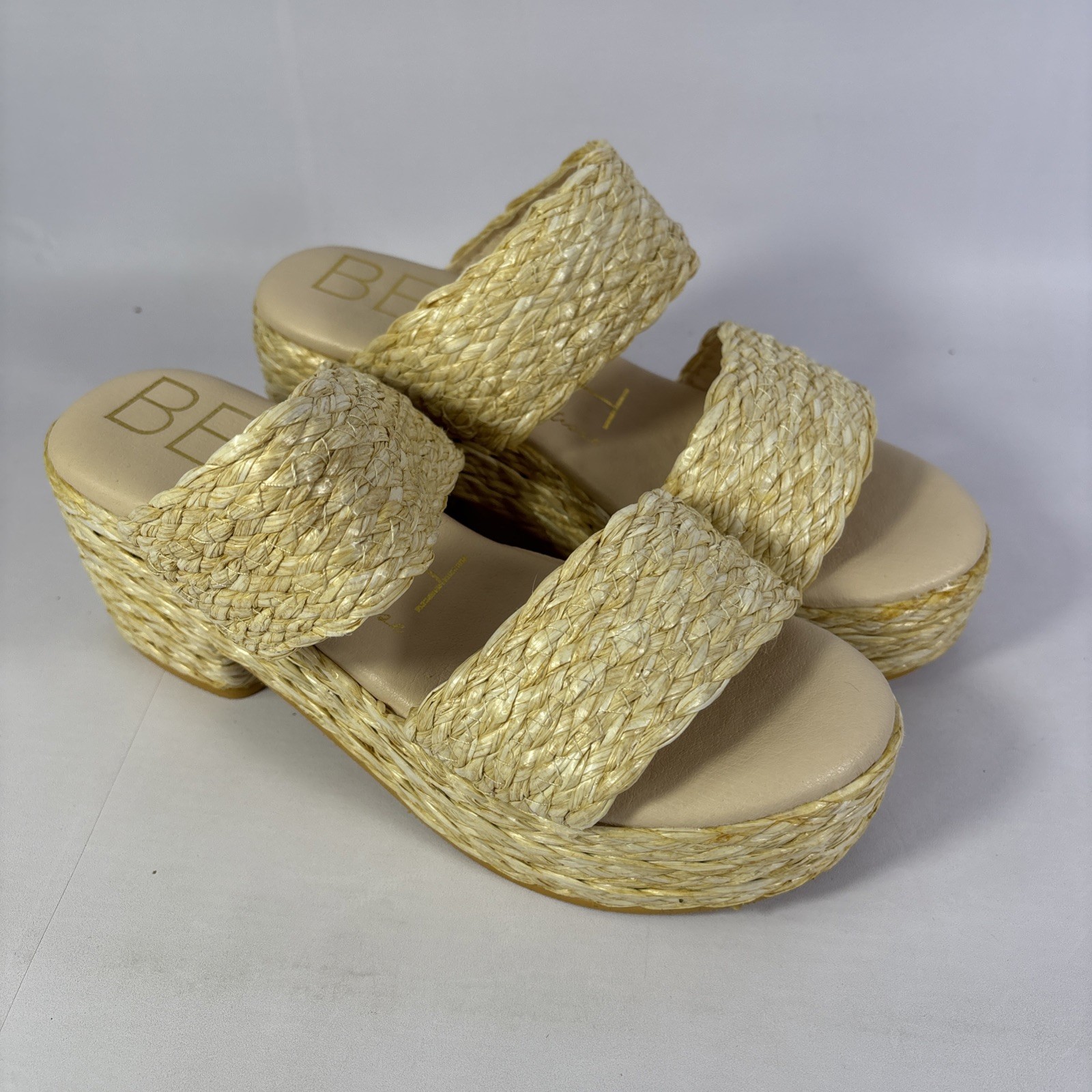 Beach By Matisse Sandal Women’s 7M Slide Platform Heel Raffia CLEAN
