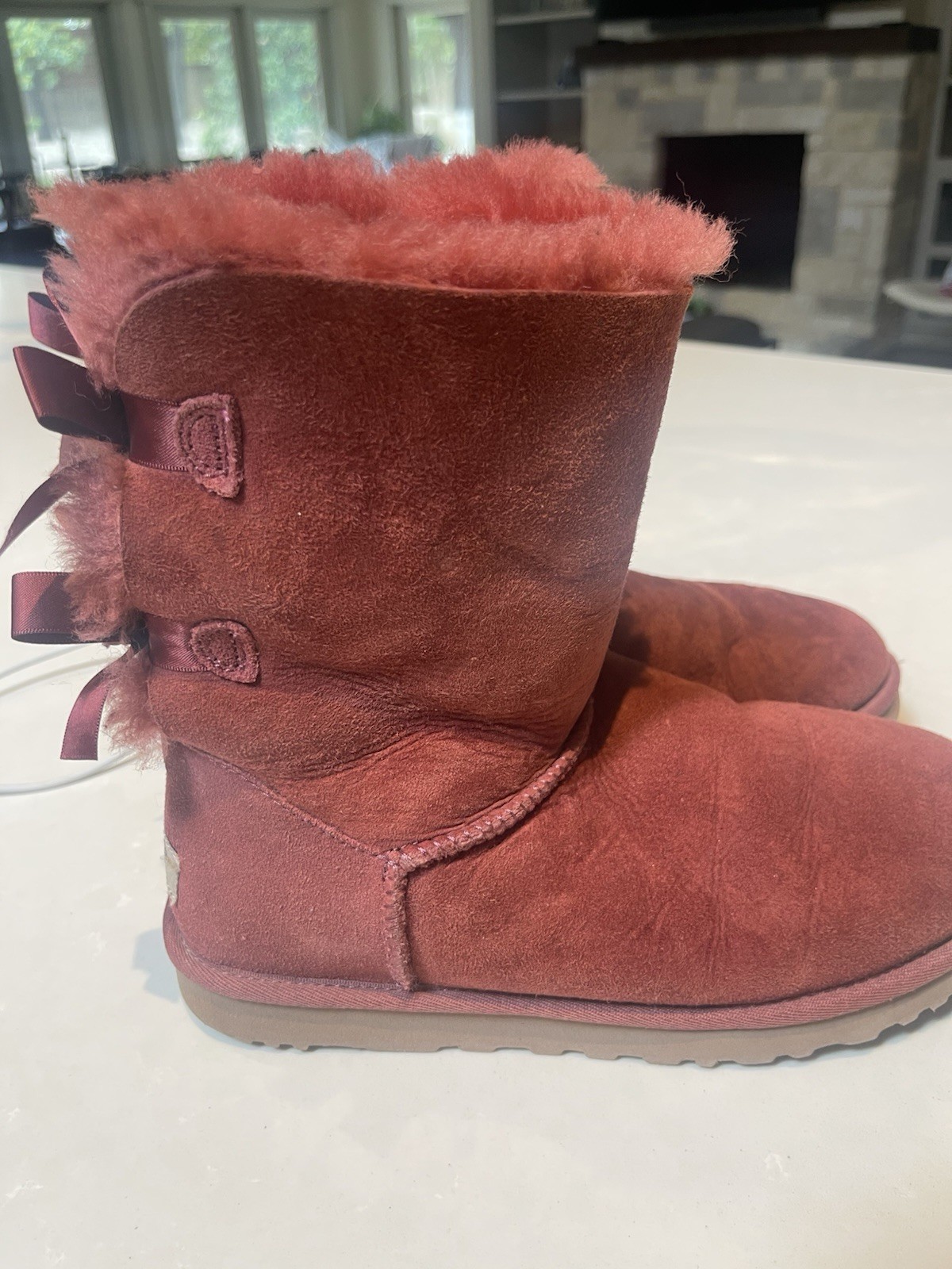 Women’s UGG Pink Furry Winter Boots Size 8