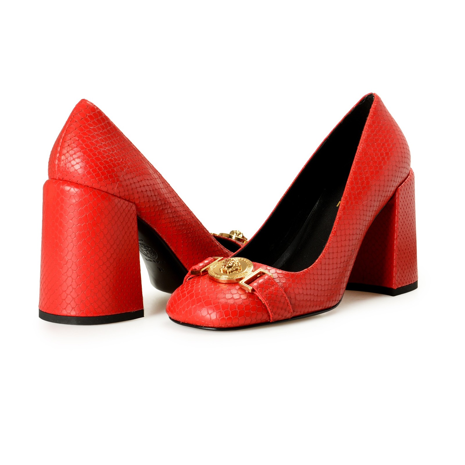 Versace Women’s Gold Medusa Red Leather High Heel Pump Shoes US 6 IT 36