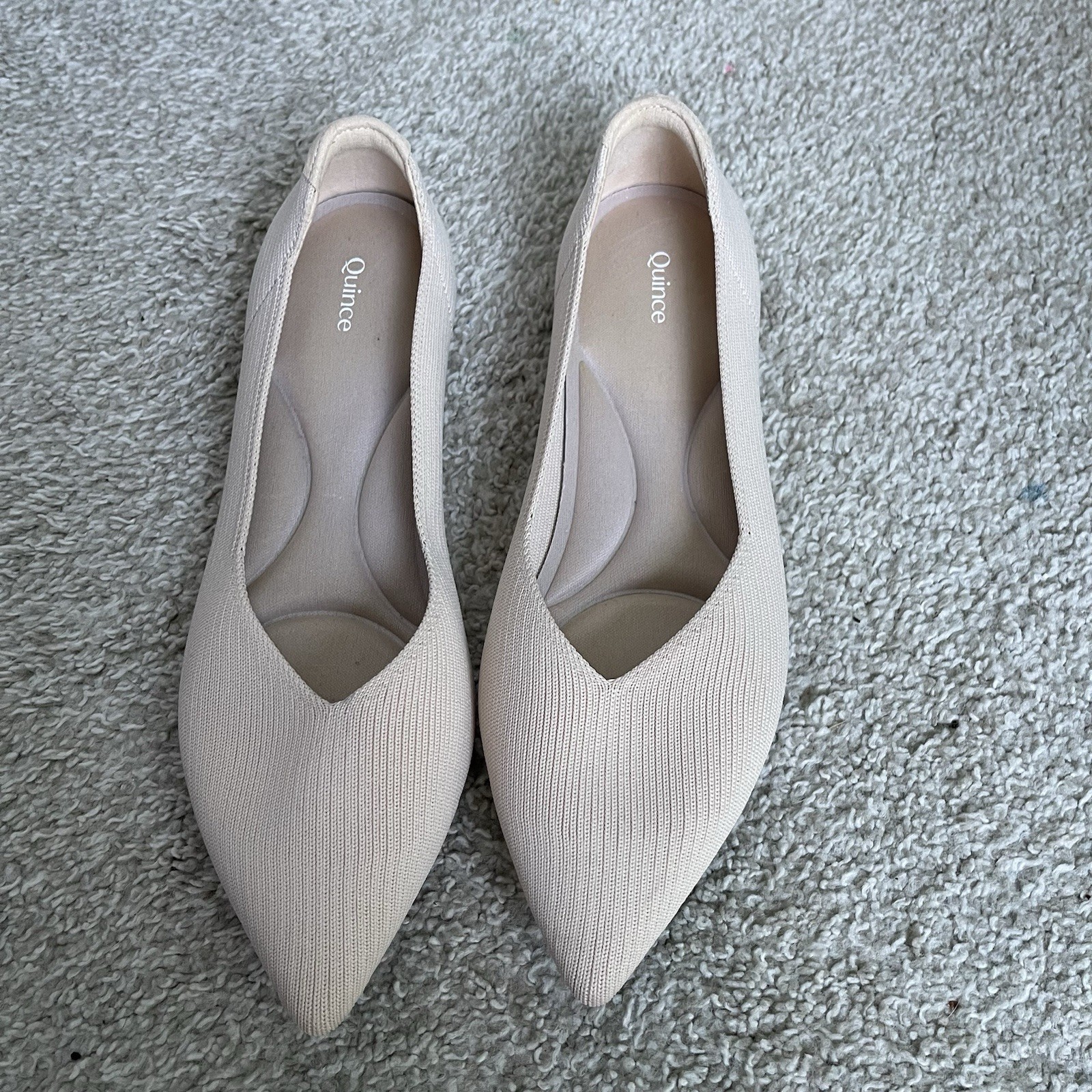 Quince Knit Pointed Toe Ballet Flats Womens 8 Tan Slip On Shoes Preppy