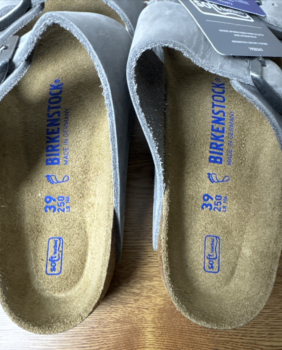 Birkenstock Sandals Unisex Arizona Iron Oiled Leather Slides Soft Footbed M6 W8