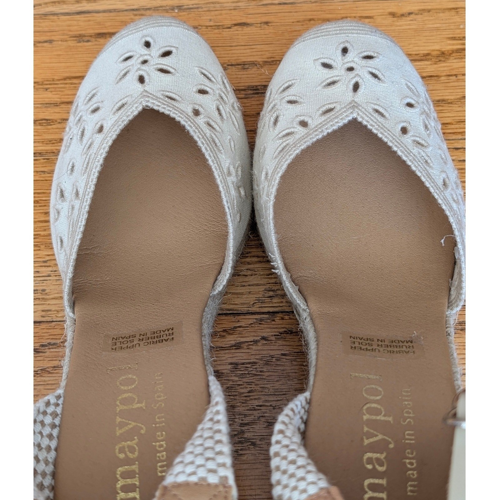 Maypol Espadrille Wedge Floral Eyelet Tan Brown Jute 41 Womens Made in Spain