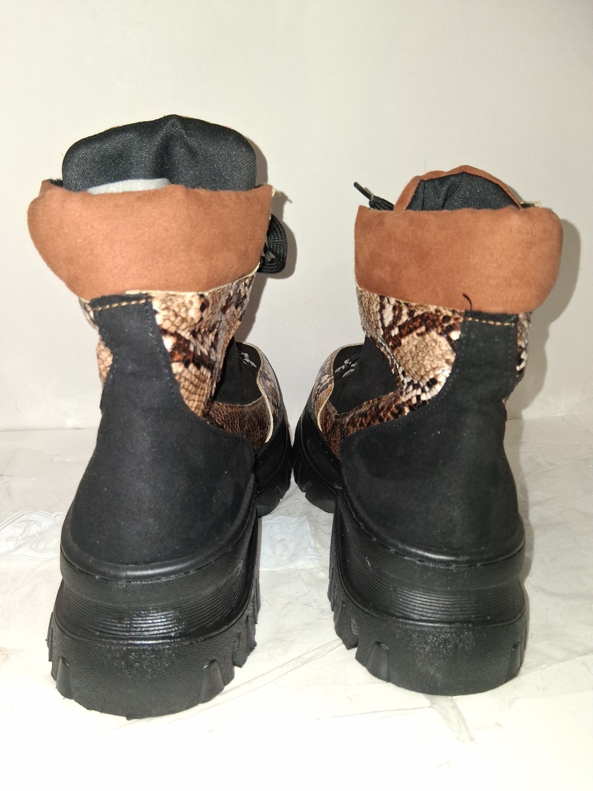 Bamboo Snake Print Platform Combat Boots.