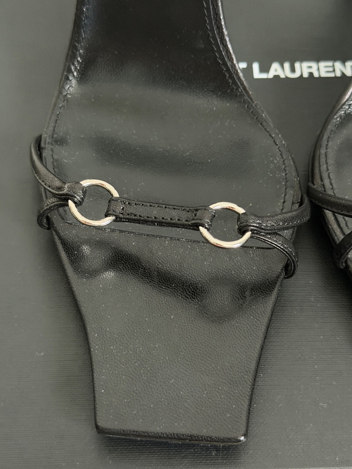 NIB Saint Laurent YSL Nova Black Leather Ring Strappy Sandals Pumps 36.5 $1495