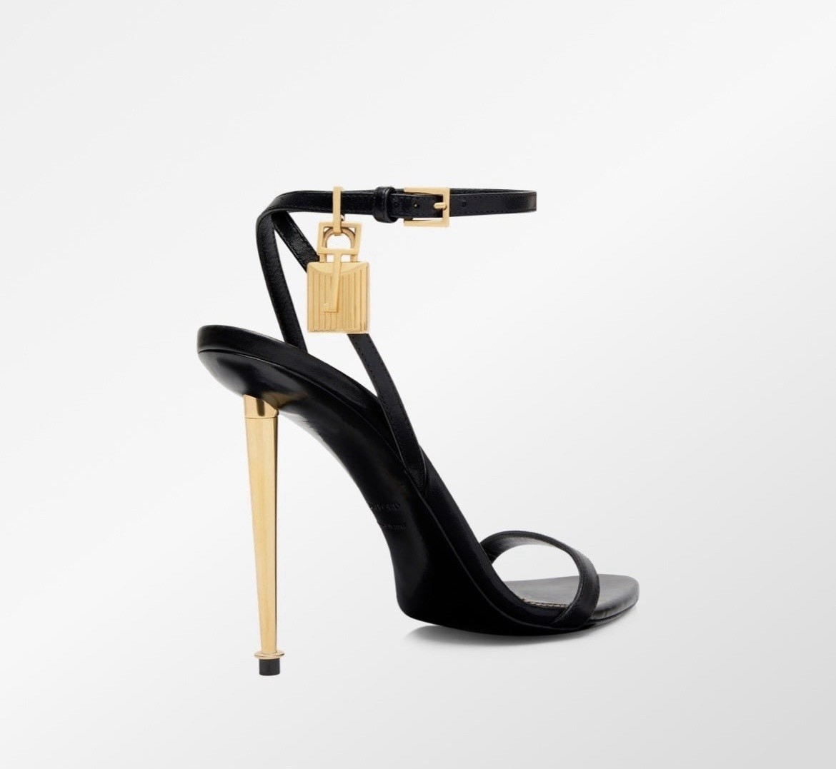 Tom Ford Black Leather Strappy Ankle Strap Padlock Sandals Gold HW 8 New Box