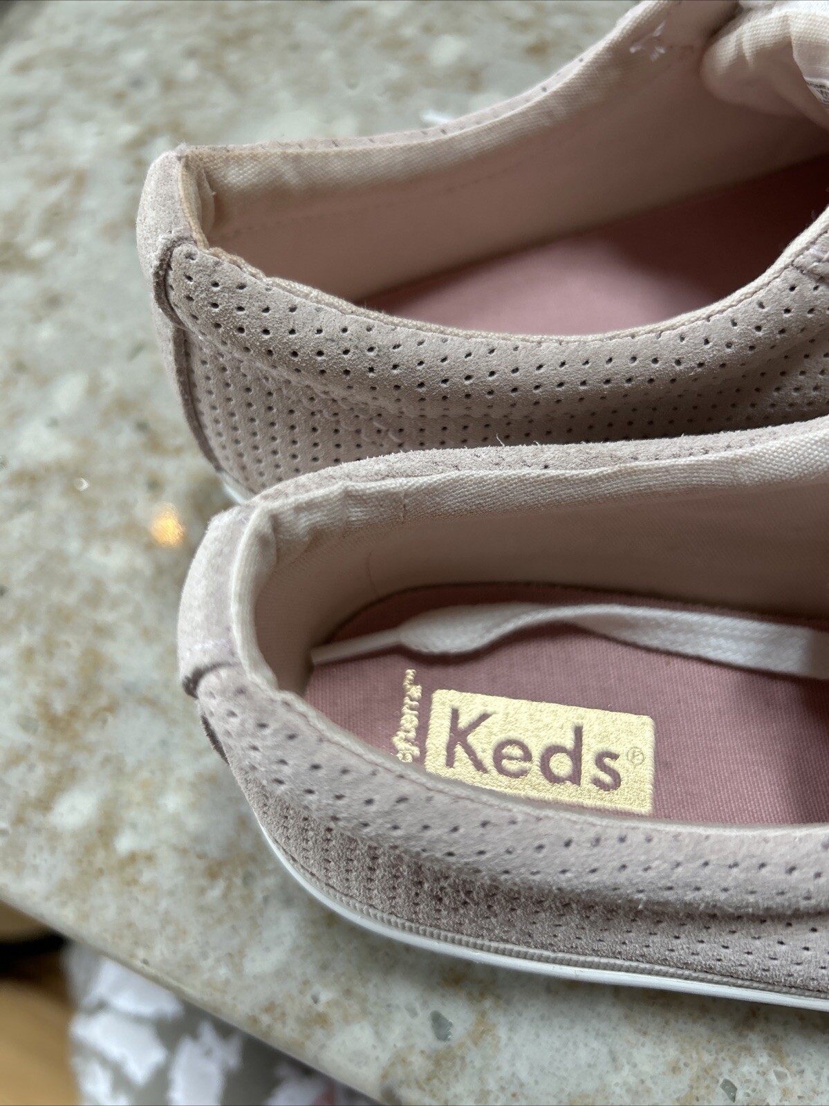 Keds Jump Kick Duo Light Pink Gold Vegan Soft Buck Leather Sneakers sz 8 Womens