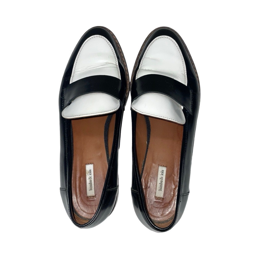 Bimba & Lola Black White Patent Leather Loafers Size: EU 38 US 7.5