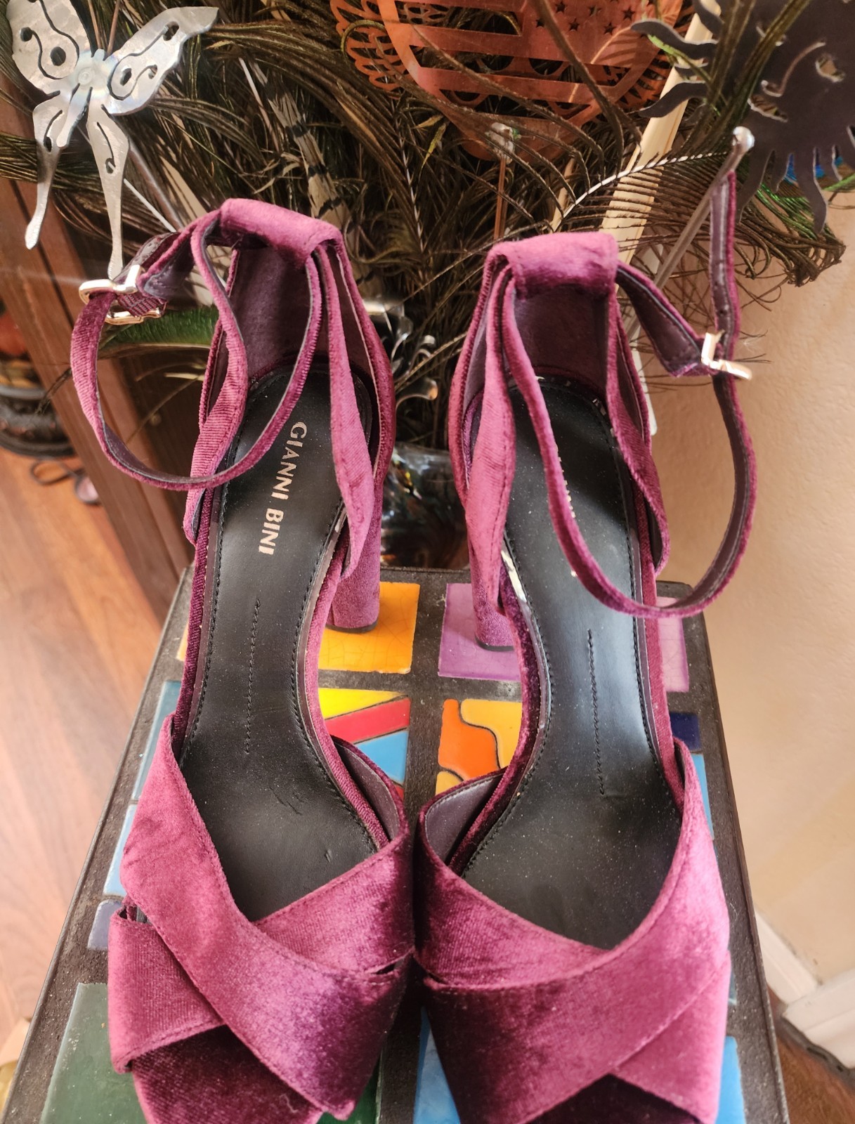 Gianni Bini Velvet Plum Purple Ultra Block Heel Open Toe Sandal Shoe New 9.5