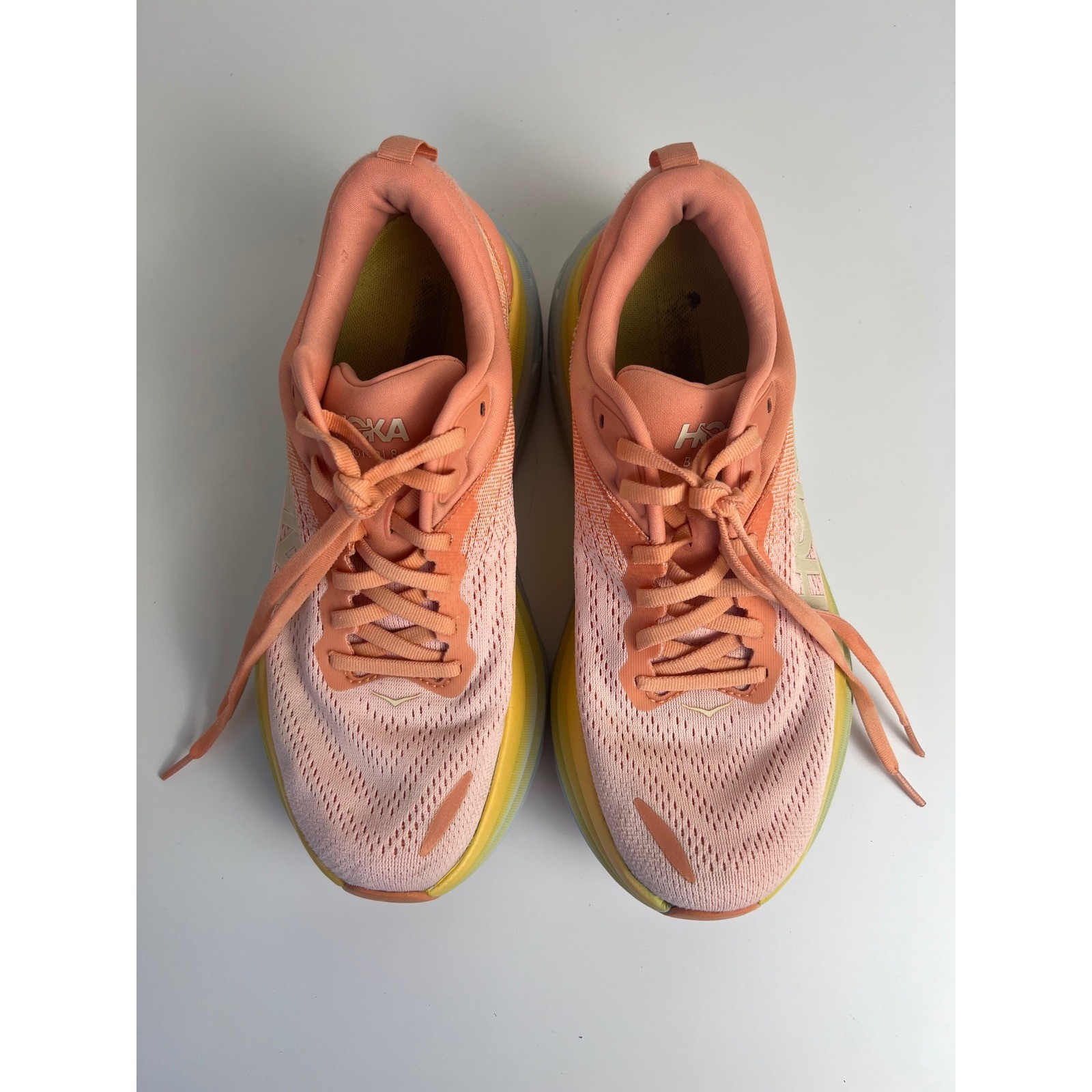 HOKA Bondi 8 US 8B Pink Peach Running Walking Shoes Cushioned Sneakers Athletic