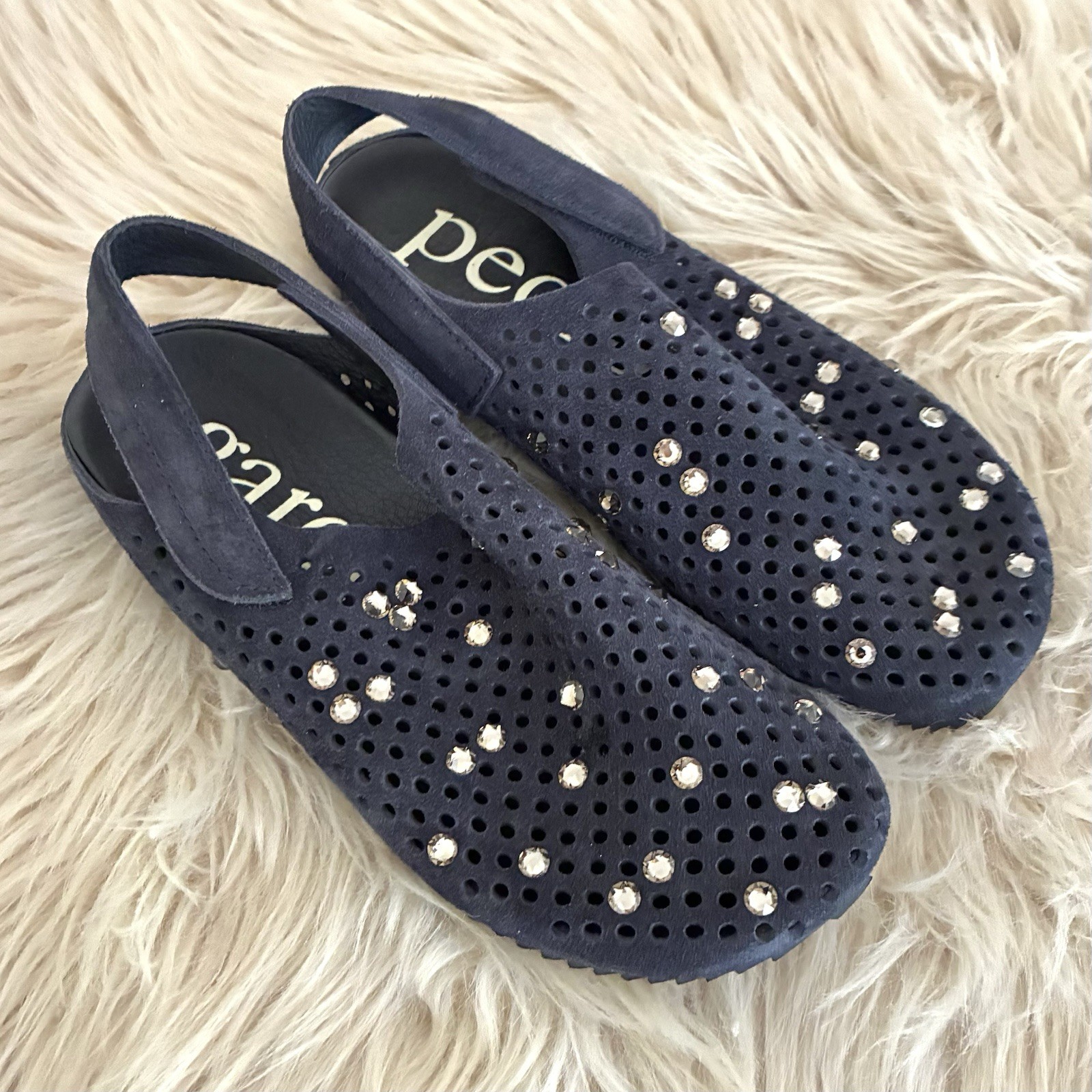 Pedro Garcia NWOT Bely Embellished Navy Slingbacks Sz 36.5, 6.5 US