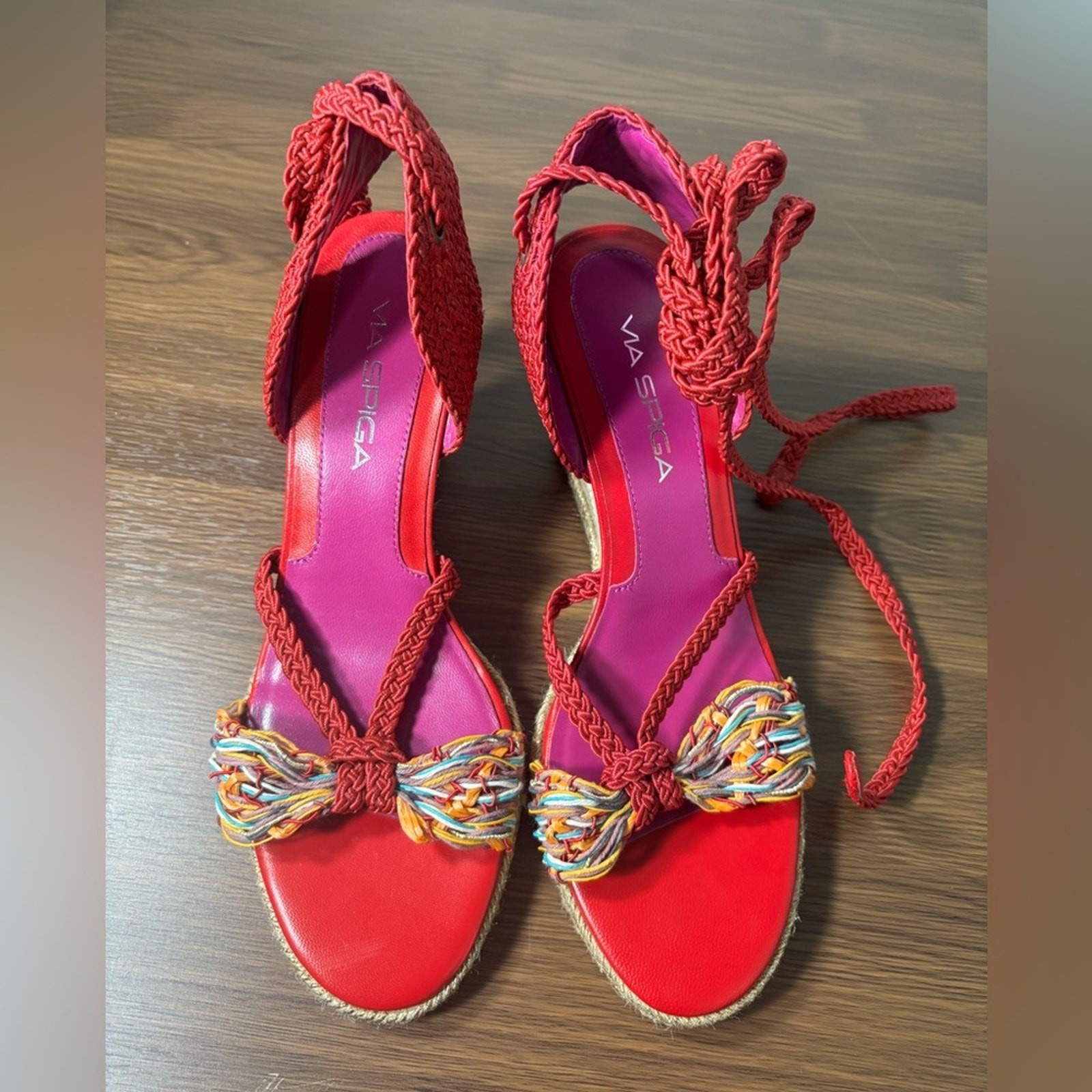 Via Spiga Multicolor Red Espadrilles with Ankle Tie size 9 NWOT