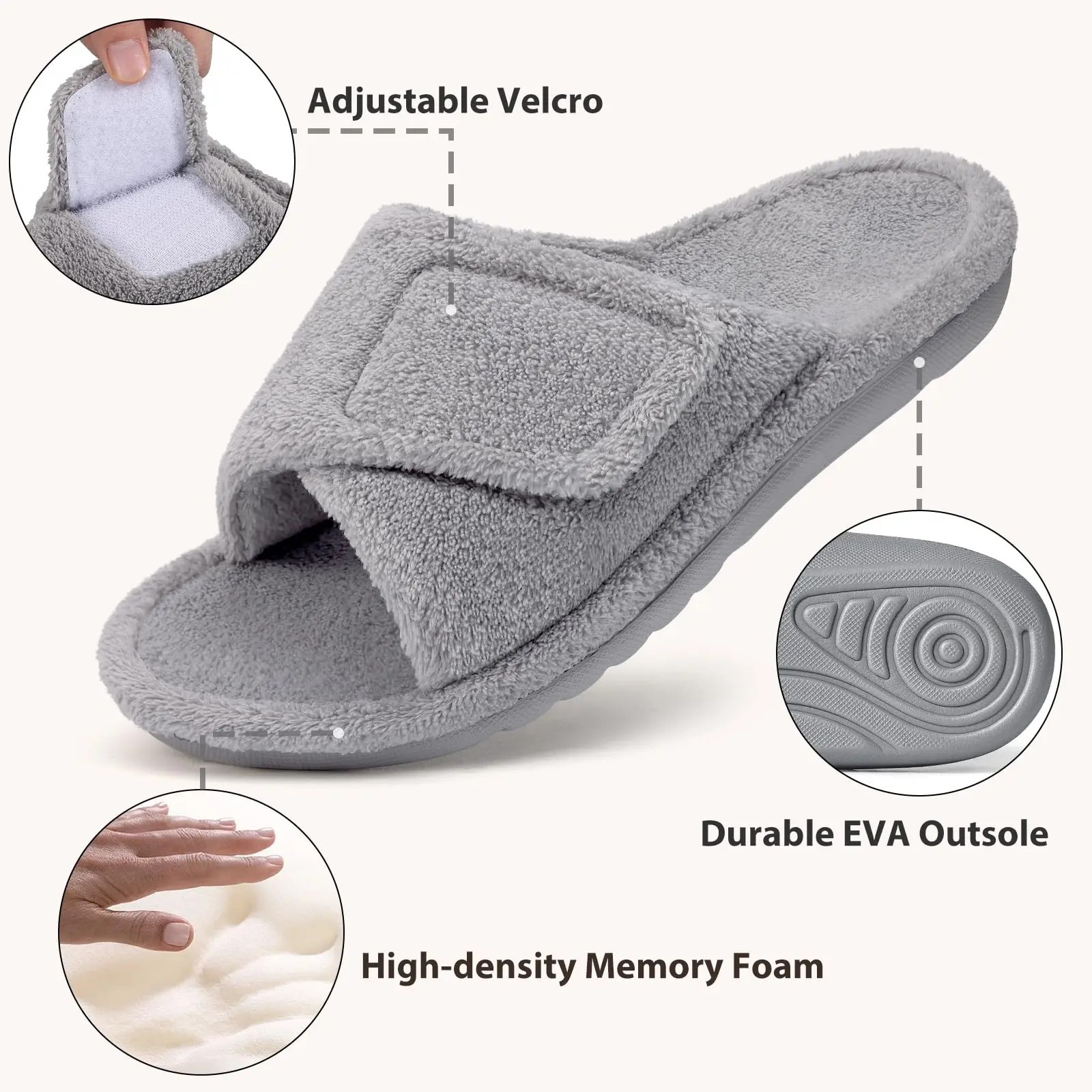 Women’s Adjustable Orthopedic Slippers Fluffy Open Toe Arch Support Sandals