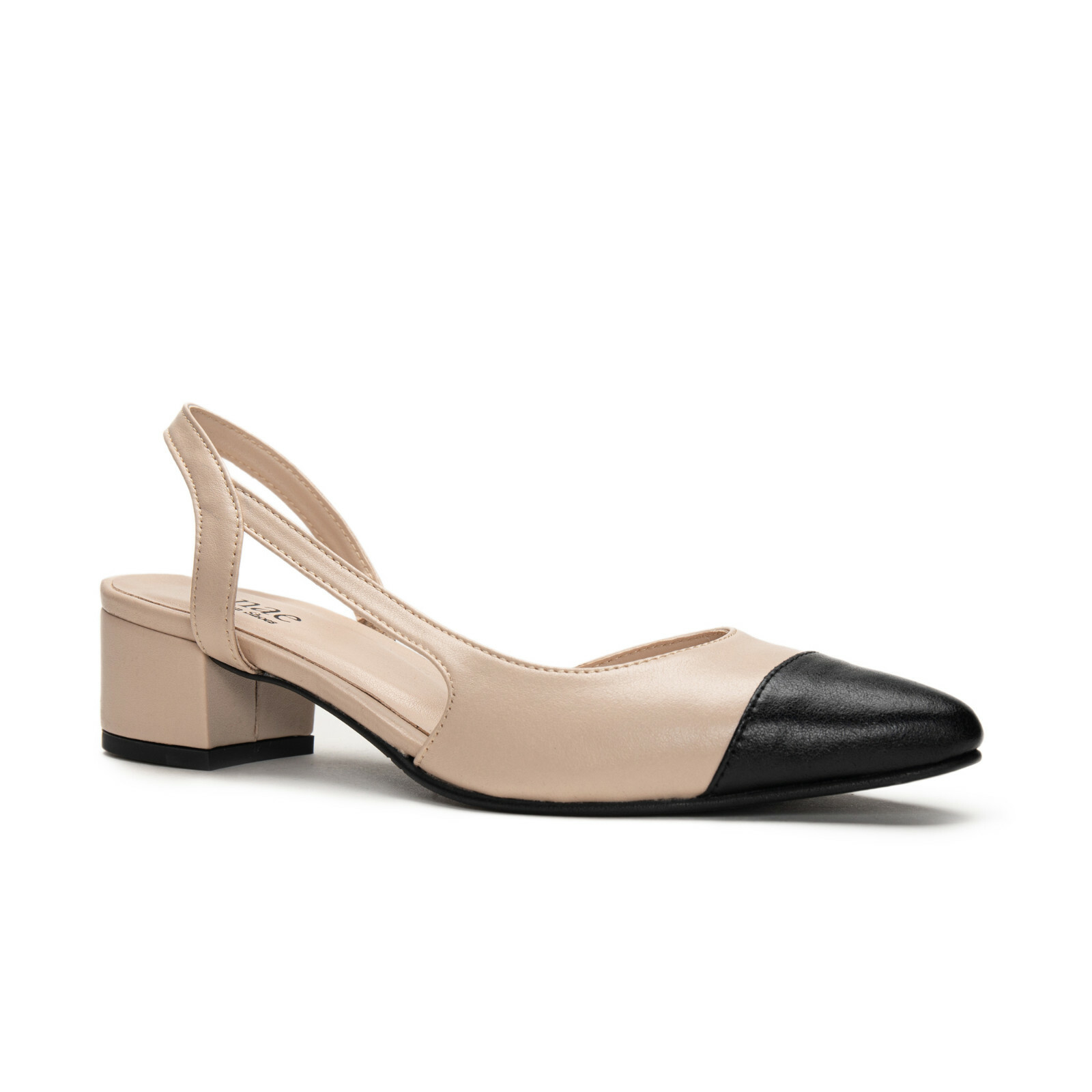 Heel Pump Point Cap Toe Decolletage Slingback on Vegan Leather Breathable Lined