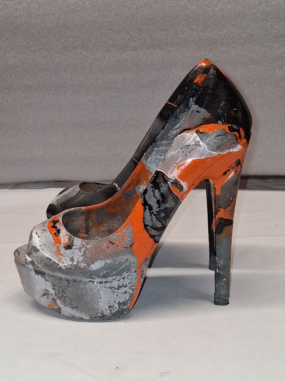 custom hydrodip Abstract Marbled Peep Toe Stiletto Slip-On Heels Black/Gray