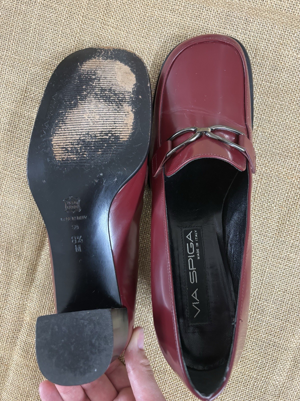 Via Spiga Made in Italy Burgundy Leather Block Heel Loafers – Women’s Size 8.5