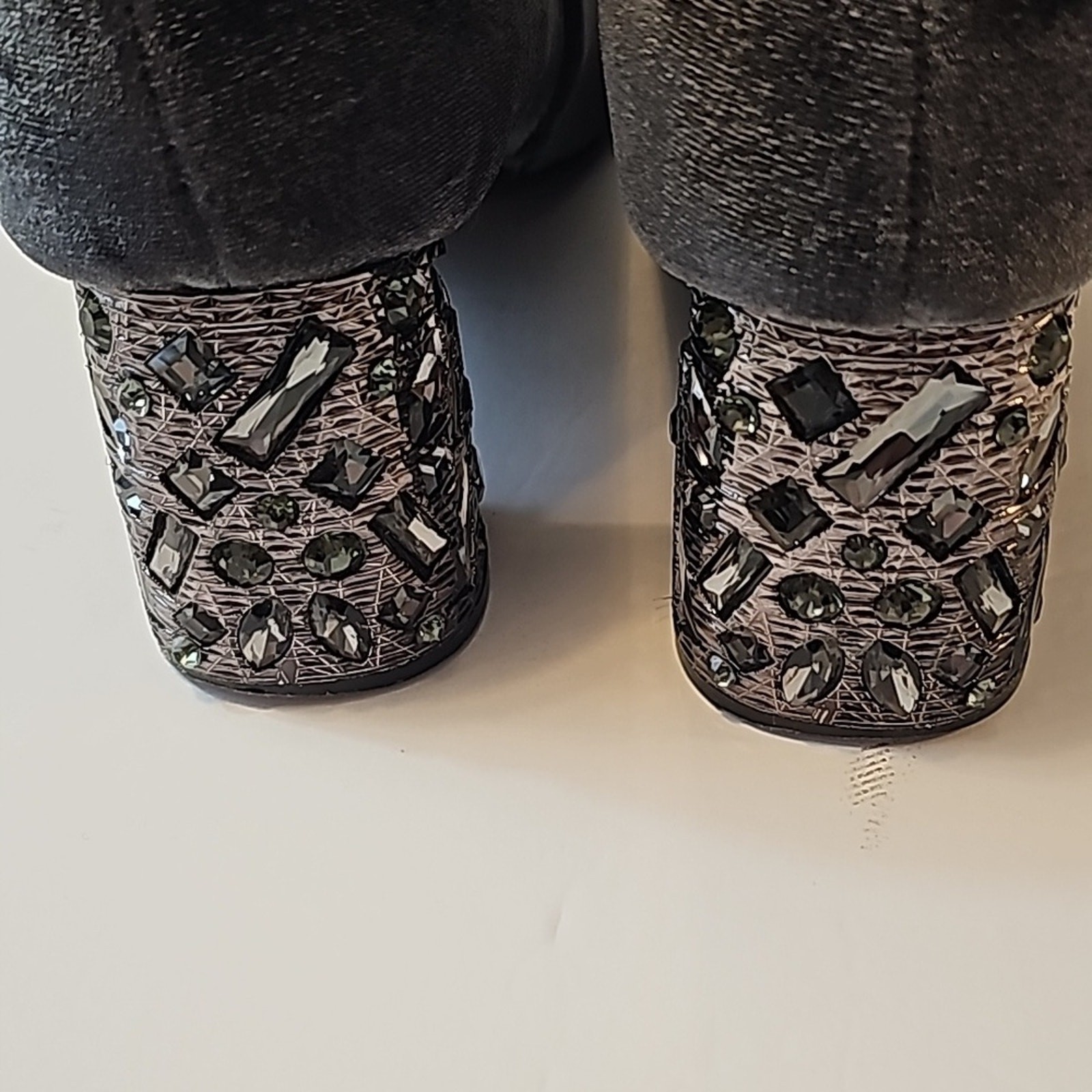 Ninety Union Lyon Gray Velour Ankle Boots Womens 11 Rhinestone Glam Chunky Heels