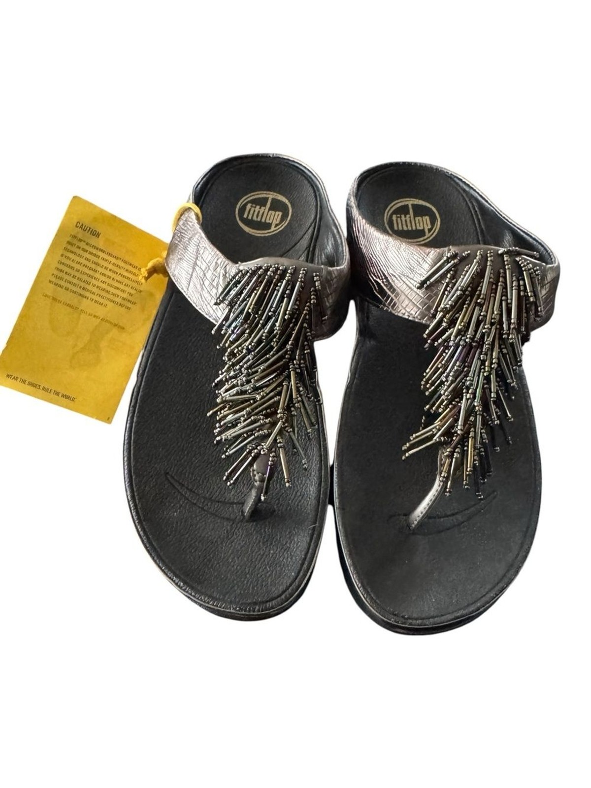 FitFlop Women’s Size 7 Rumba Beaded Toe Post Wedge Metallic Sandal