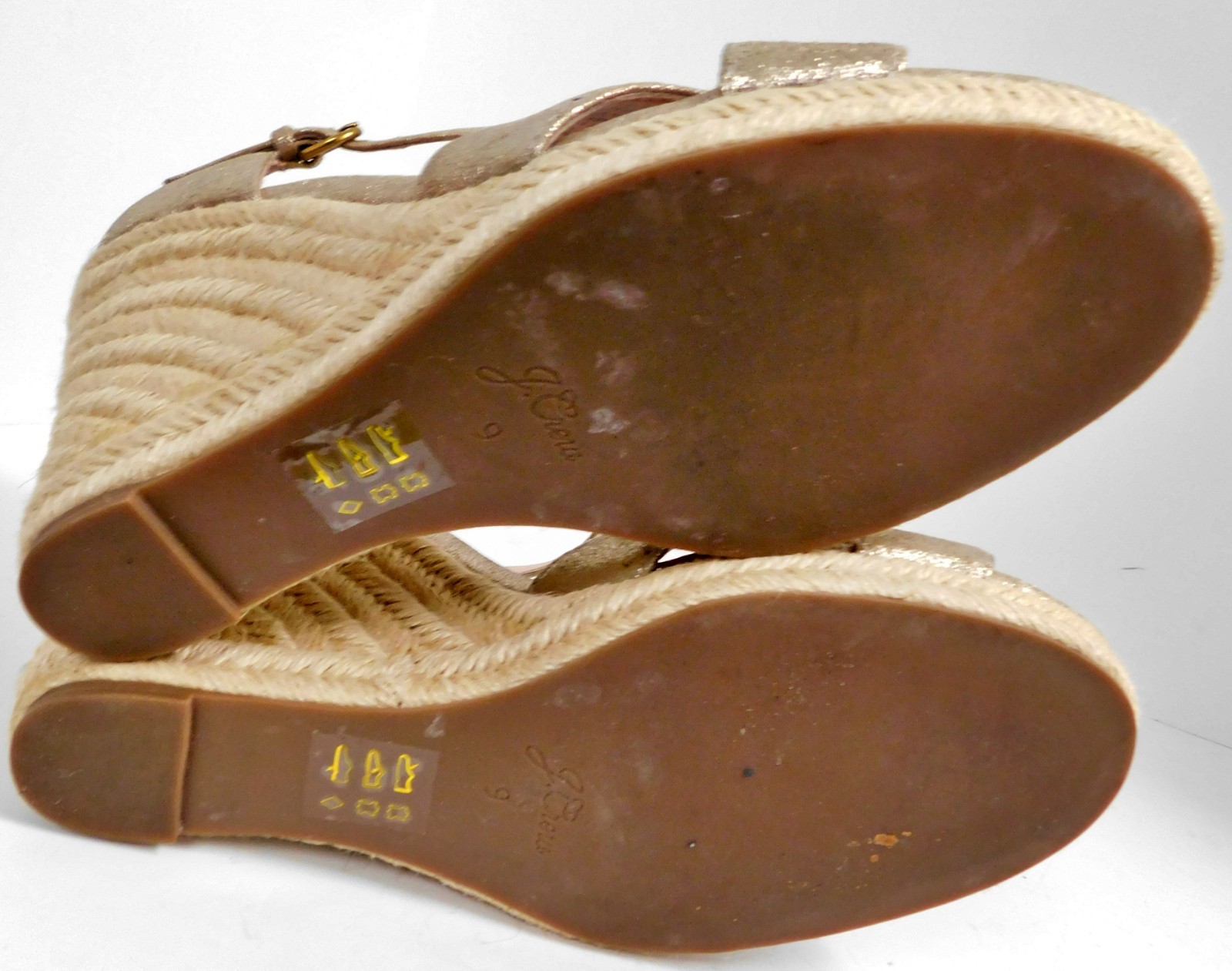 J. CREW Gold Metallic Leather Espadrille Jute Wedge Sandals 9