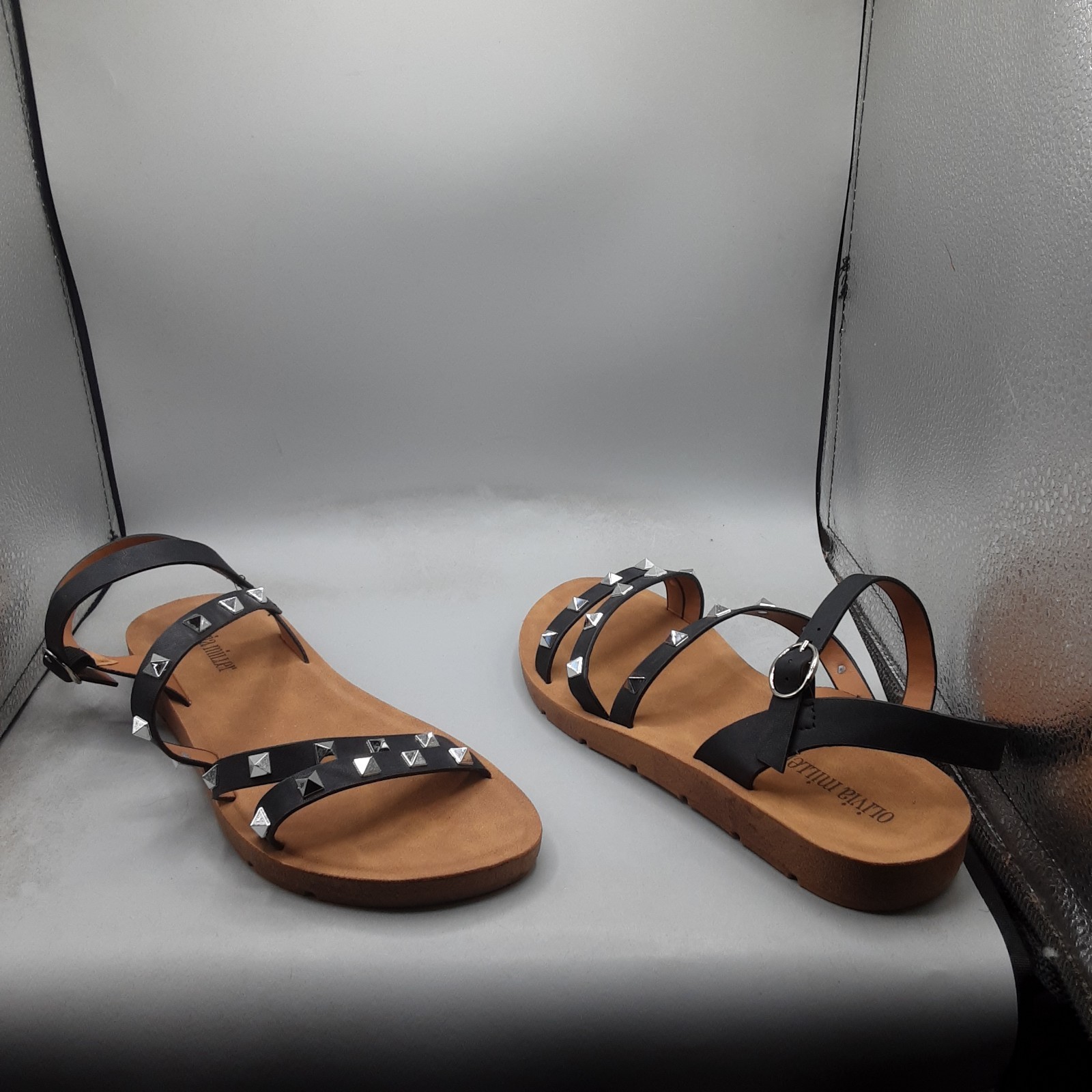 Olivia Miller Women’s Sandals London 9M Black Strappy Studded A112
