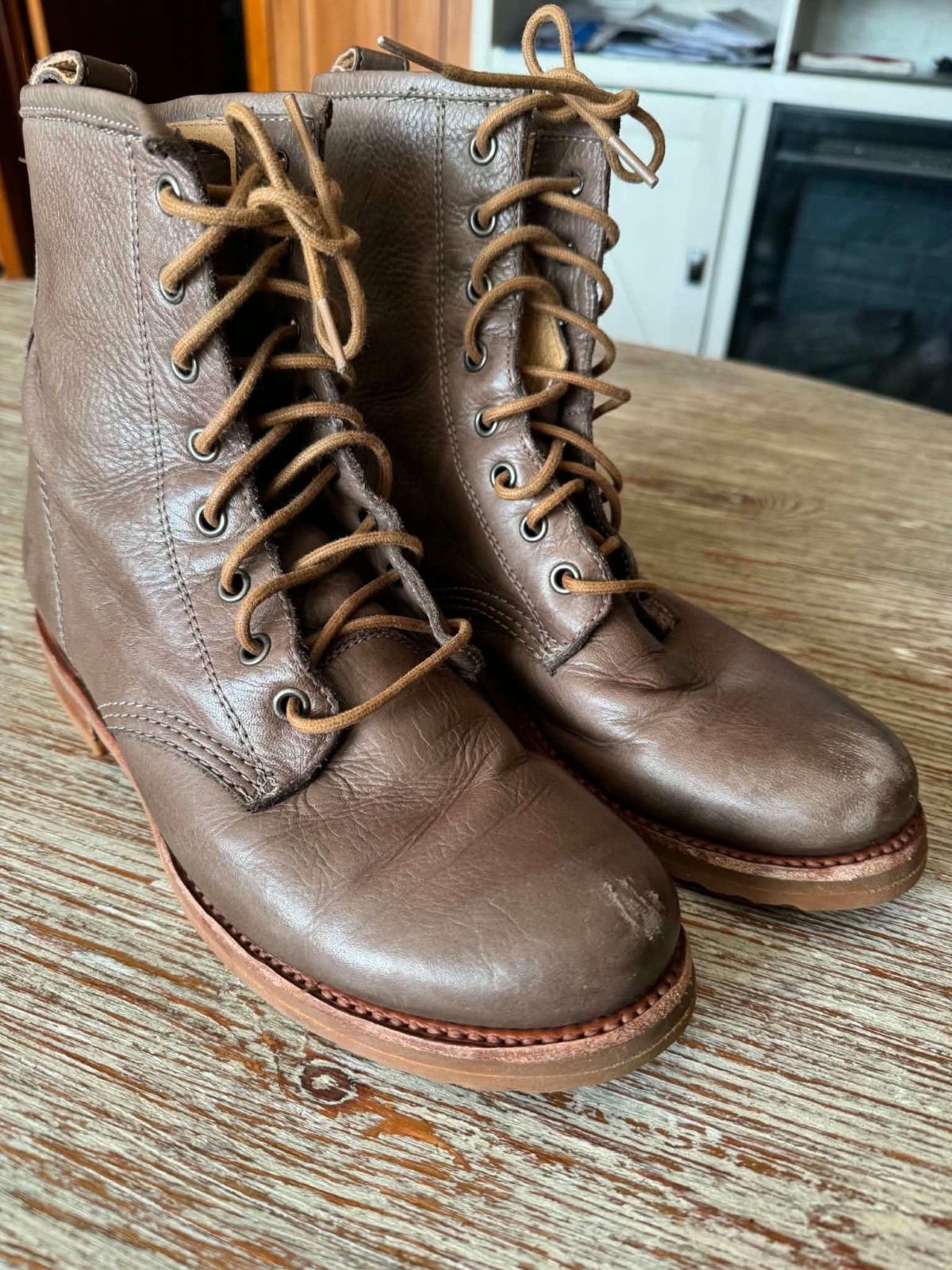 Frye Boots Brown Leather Veronica Flex Combat Grunge Punk Bootie Sz 8.5 B