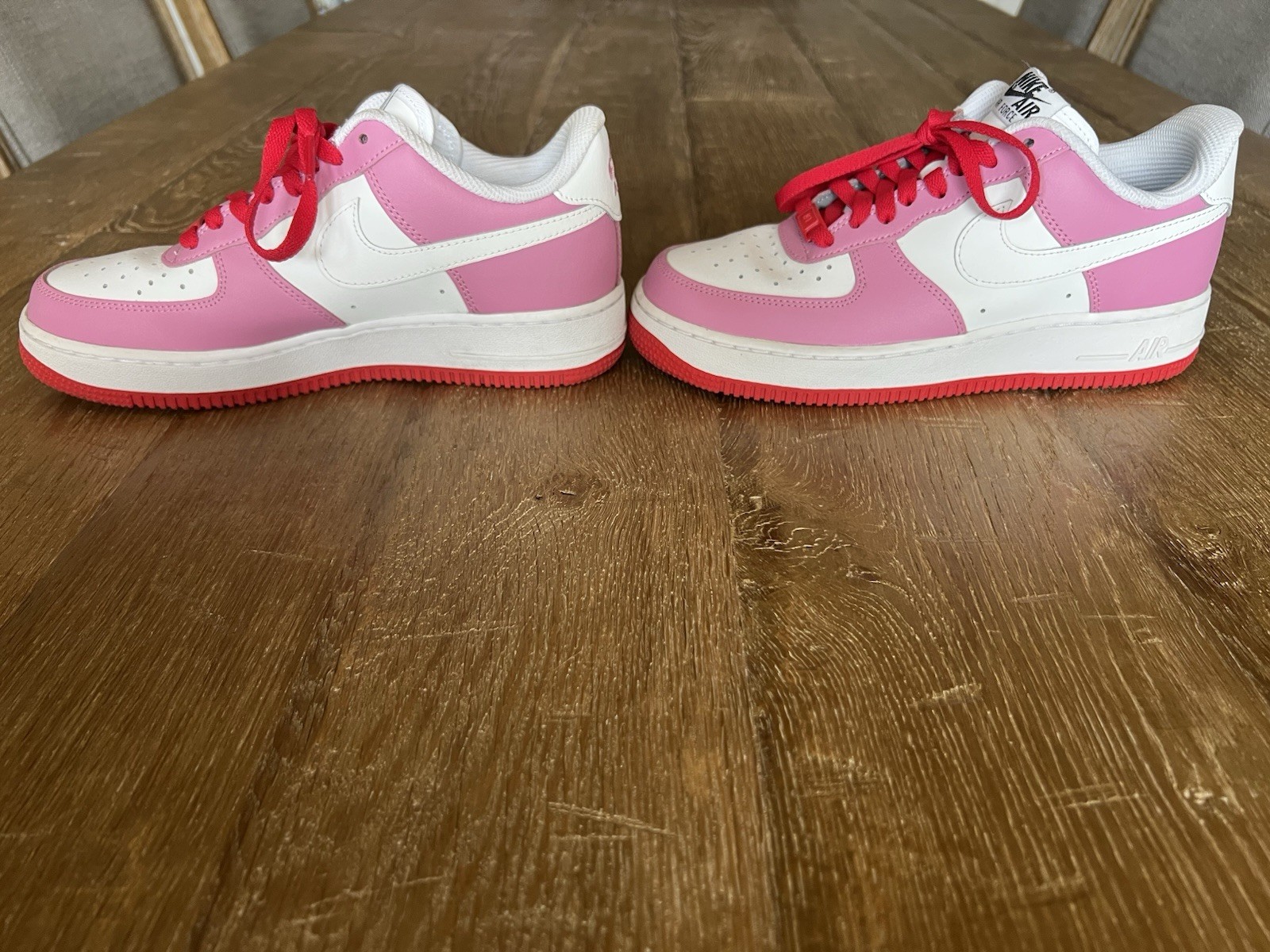 Custom Nike ladies Air Force 1 Sneakers in White, Pink & Red Sz 8