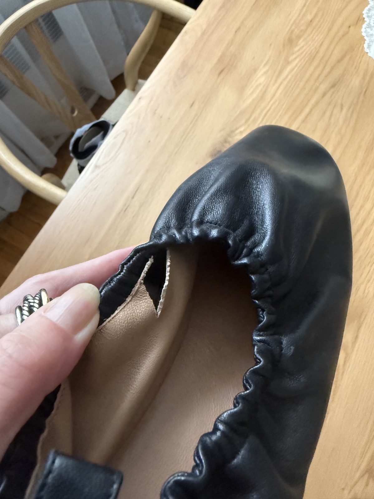 MANSUR GAVRIEL Black Leather Ruched Ballerina Glove Flat NWD Retail $495