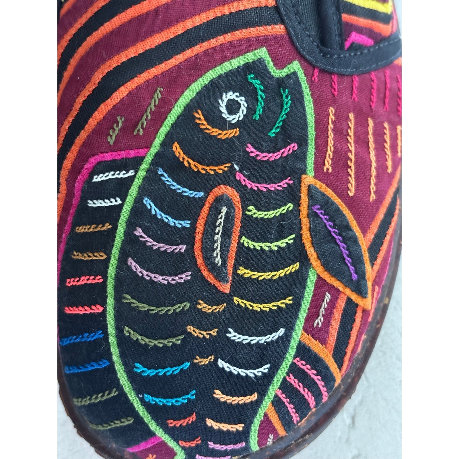 Mabacol NWOT Artisan Handmade Embroidered Fish Slip on Shoes Upcycle Recycle SZ6