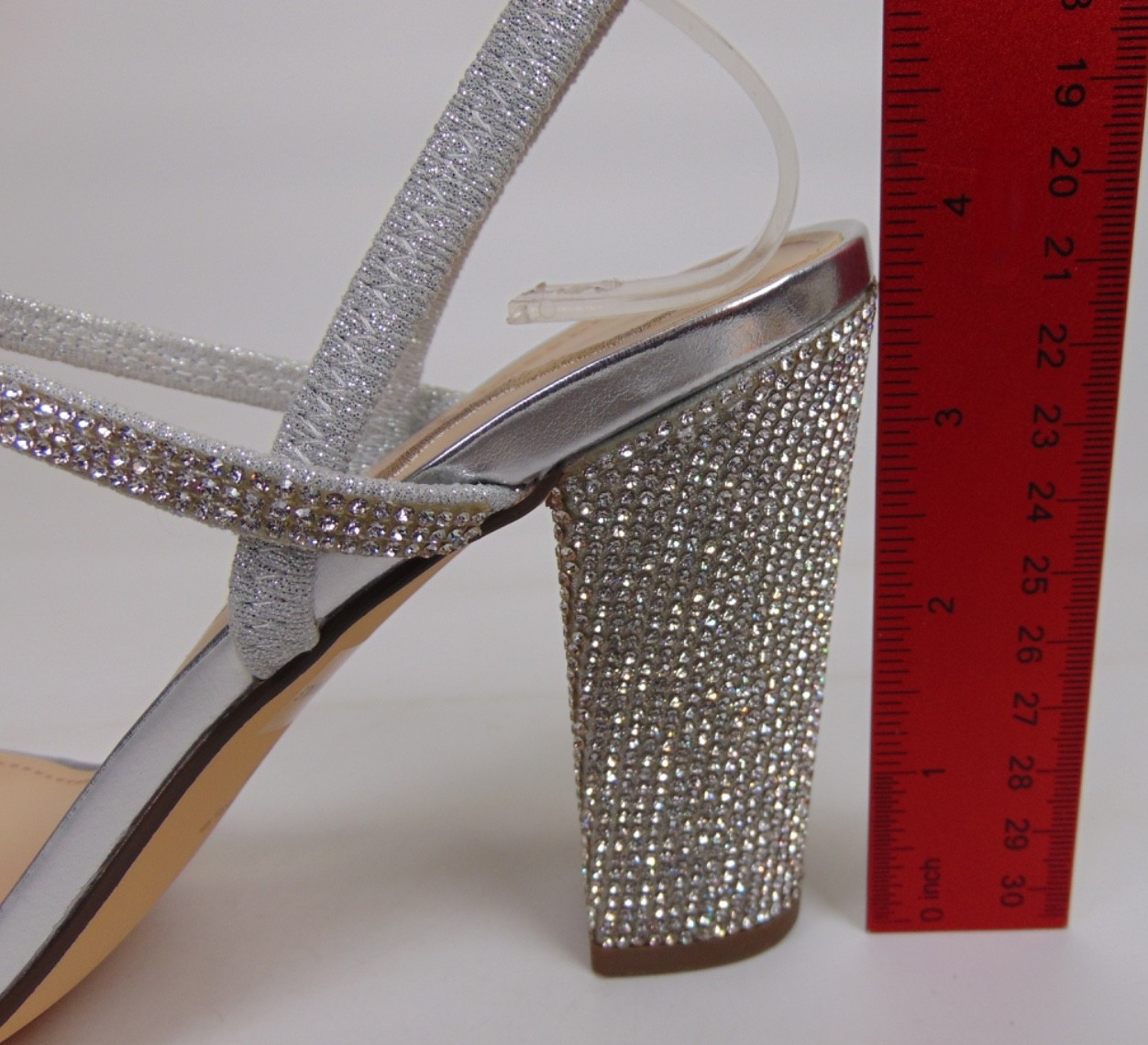 Nina Sanchia Evening Heels Sandals Womens Size 8.0 Med Rhinestone Silver Strappy