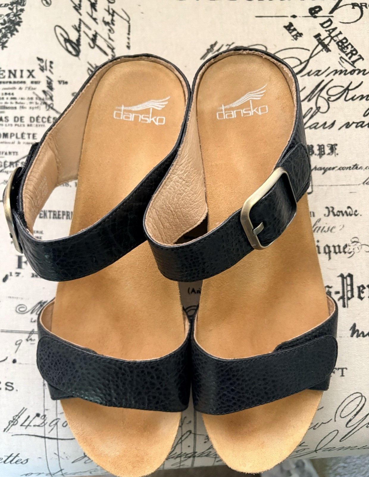 Dansko Womens Black Leather Strappy Wedge Sandals Ankle Buckle Strap 10