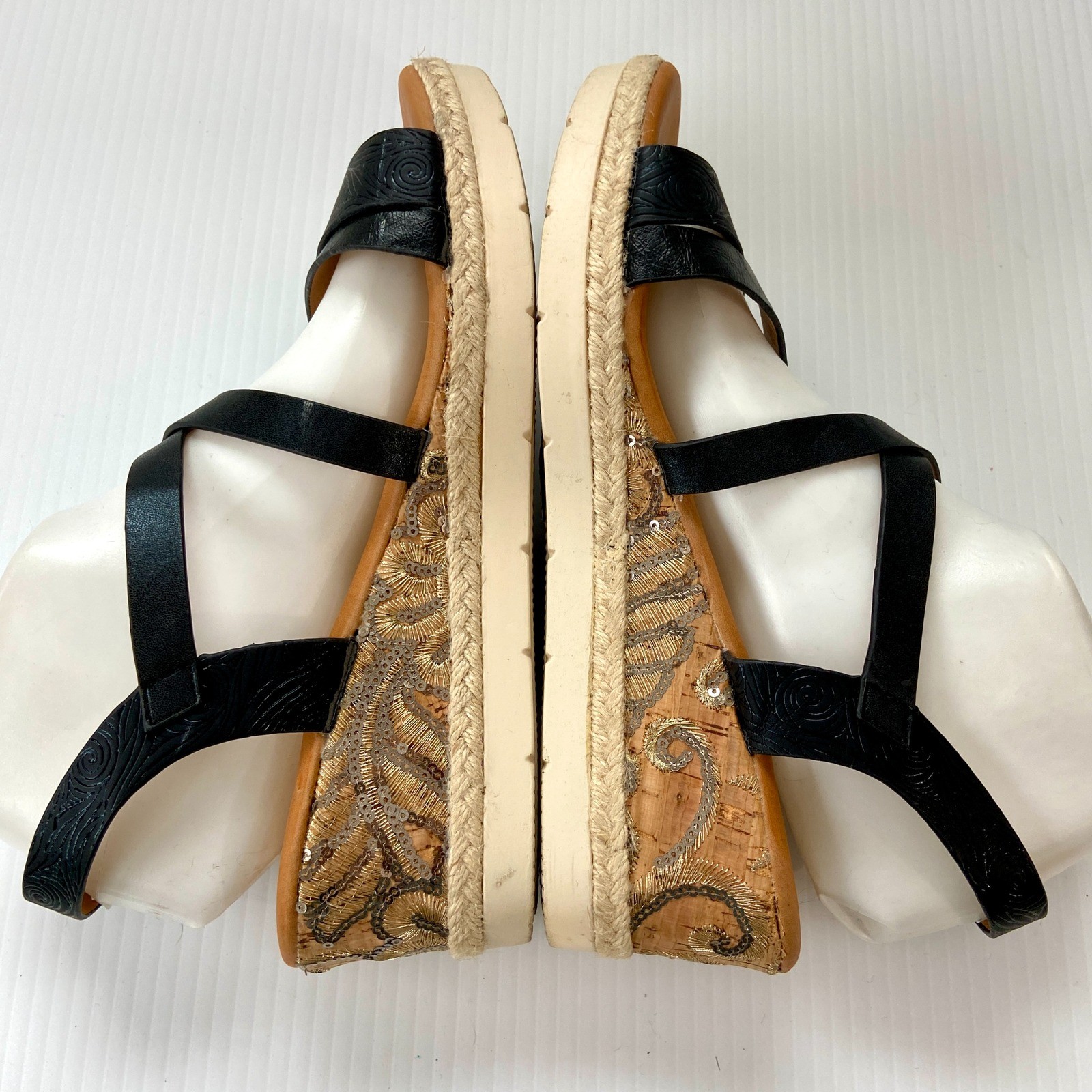 Patrizia Black Leather Cork Wedge Heel Strappy Sandals Womens EU 40 US 9