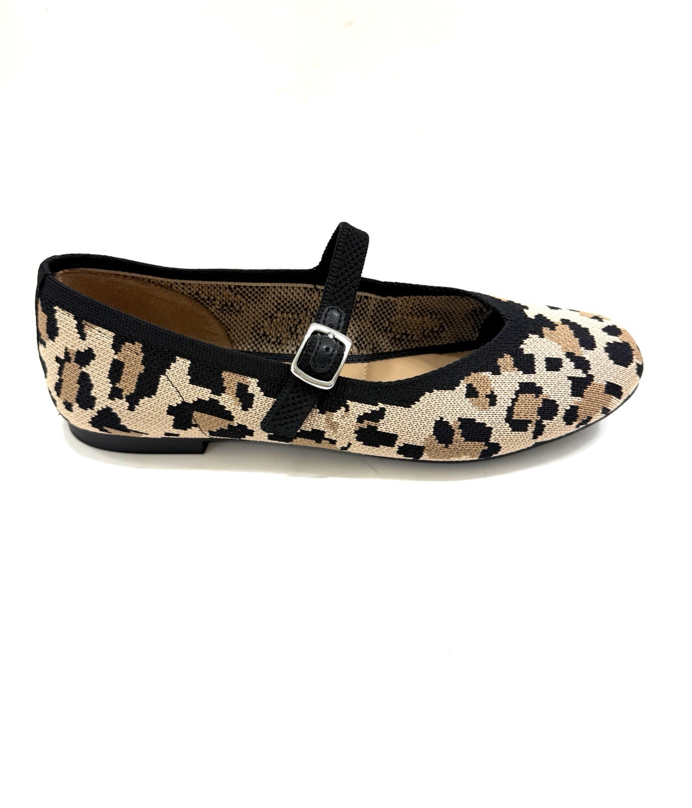 Rachel Zoe Saylor Mary Jane Leopard Flats Strap Closure Stretch Knit 6.5