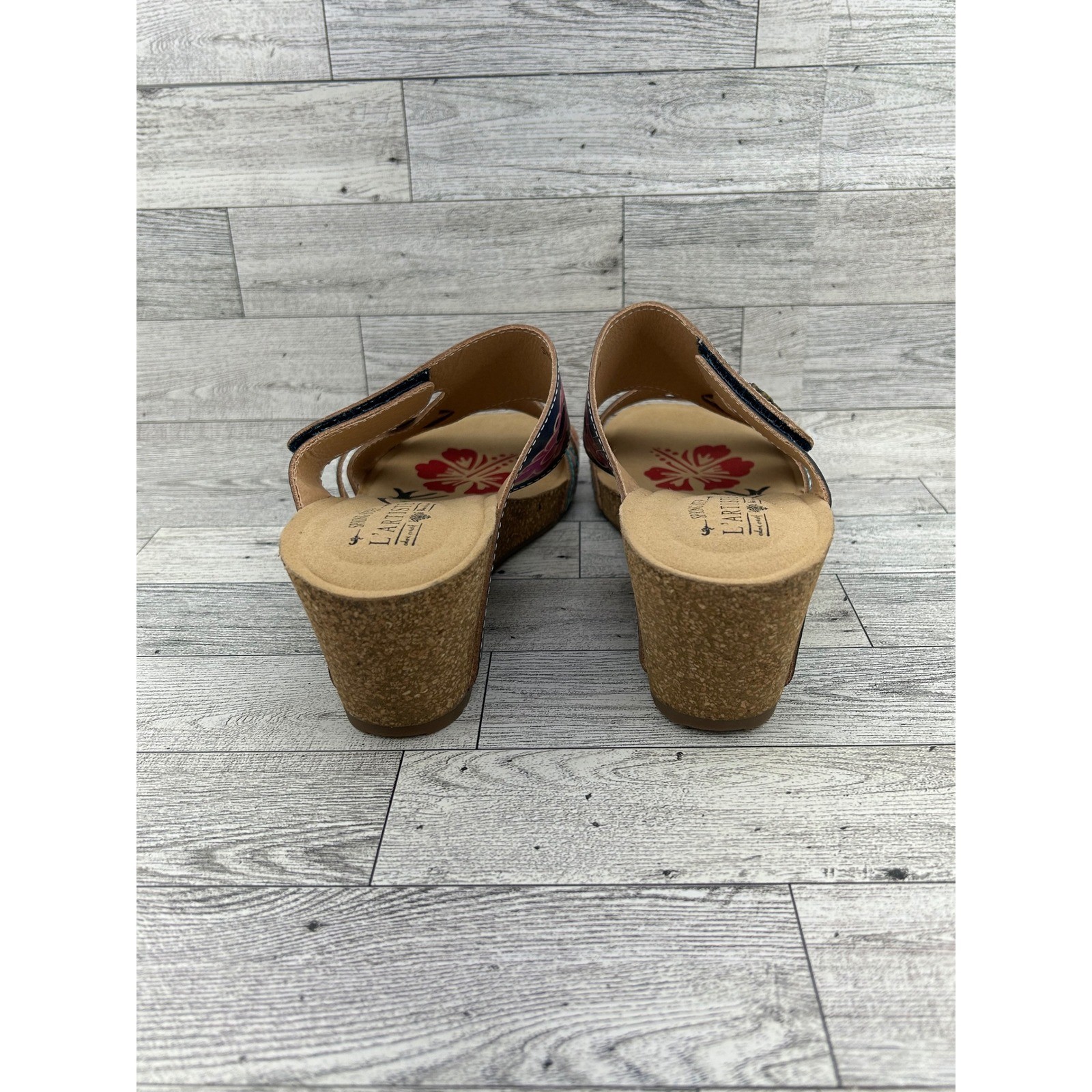 L’Artiste Spring Step Swan Multi Hand Painted Leather Wedge Sandals Women 41 10