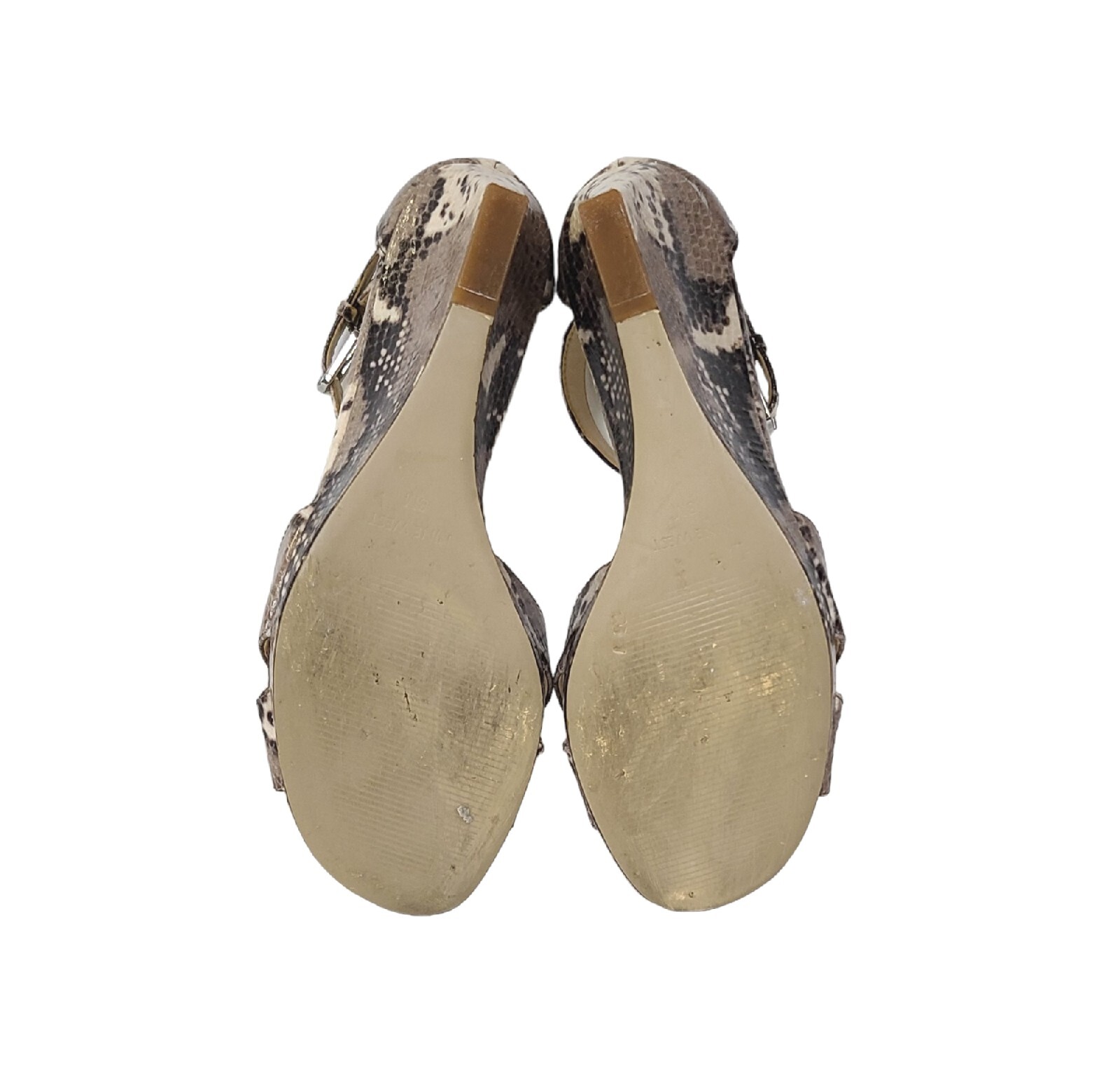 NINE WEST Mirandao Beige Brown Snake Print Ankle Strap Wedge Sandals Sz 8