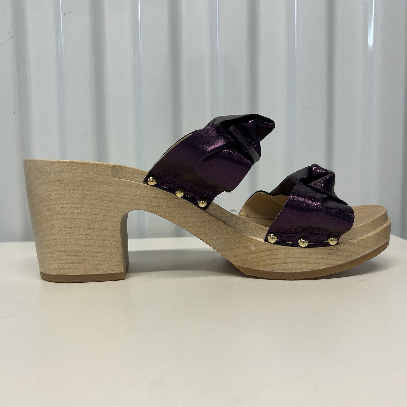 Sabot Youyou Leather Ynoui Metallic Purple Studded Mules Clogs Womens 41/US 10