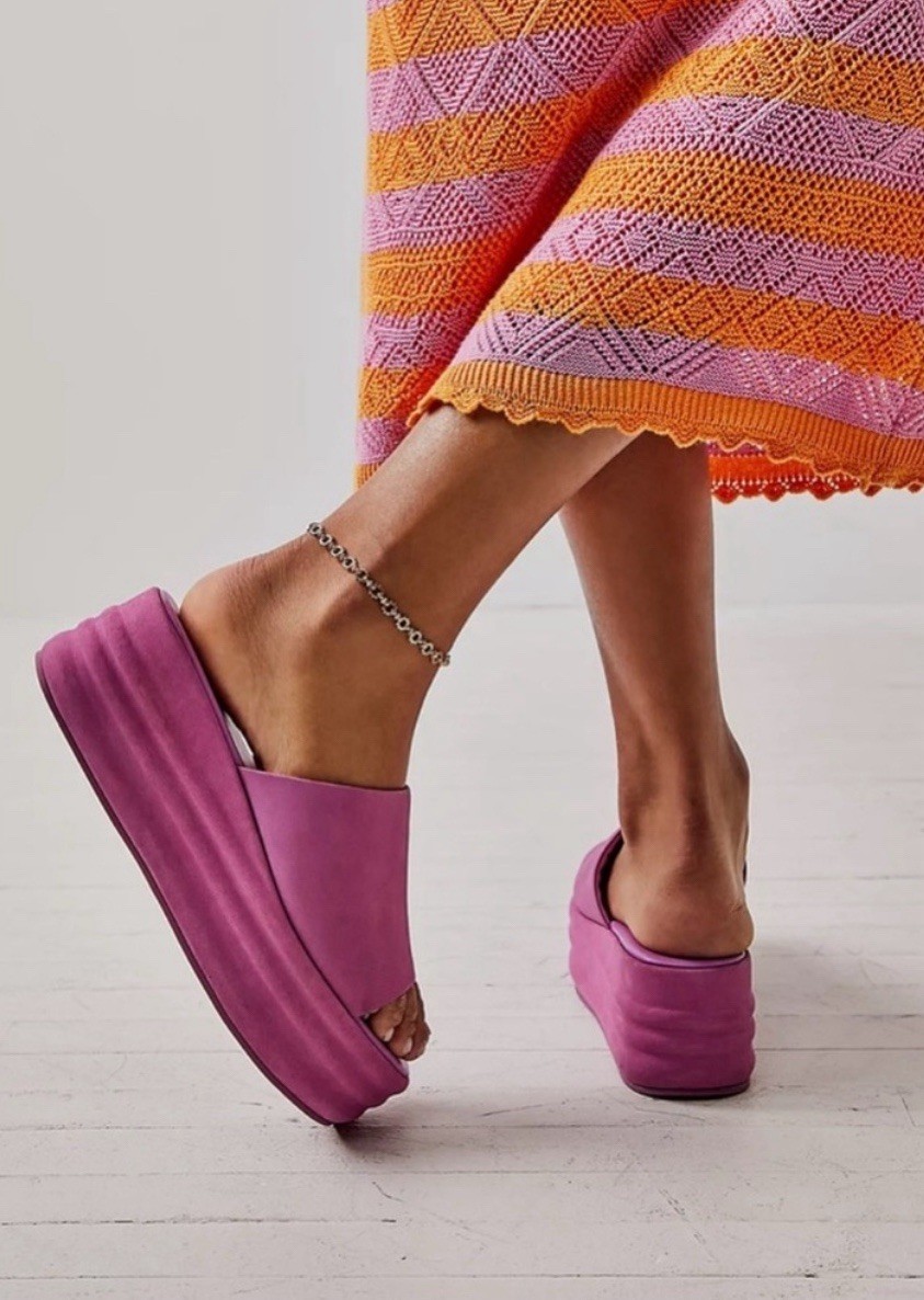 Free People Women’s Harbor Flatform Sandals Fuschia Flirt Size US 9 EU 40