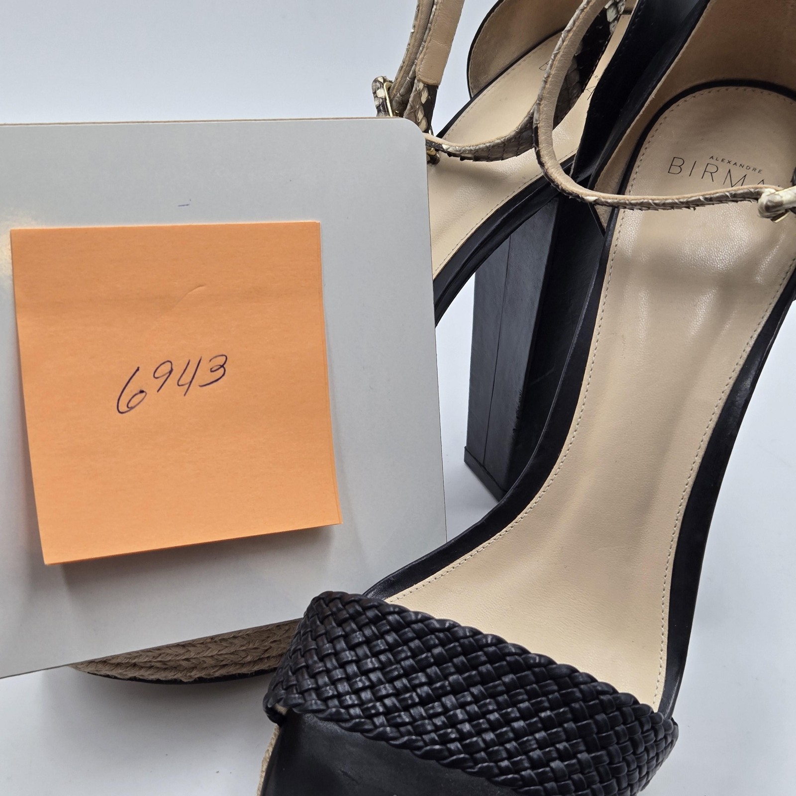Alexandre Birman Sandals Womens Size 9.5 Black Espadrille Block Heel Ankle Strap