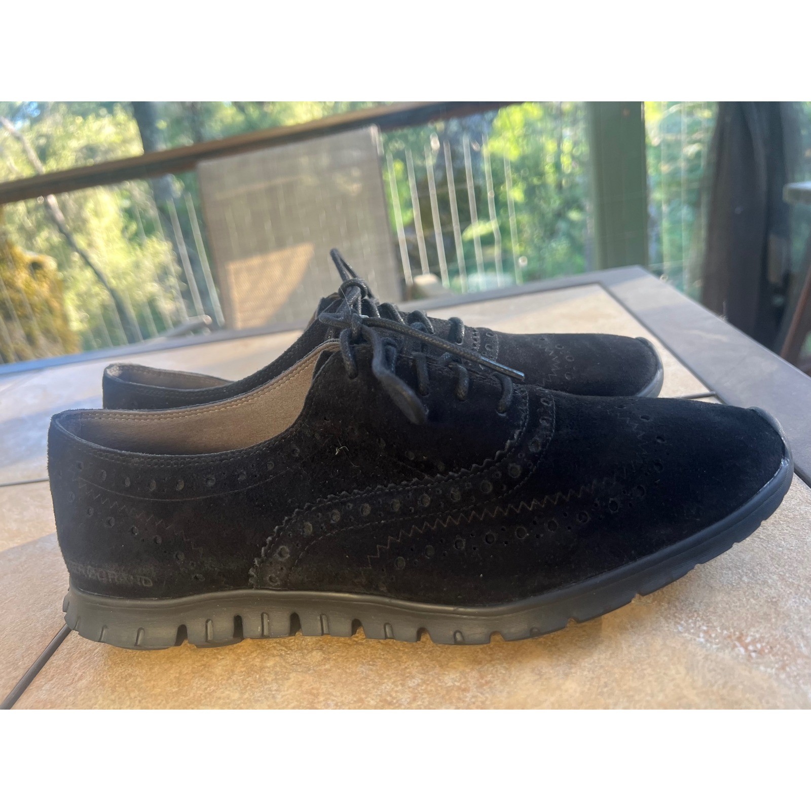 Cole Haan Zerogrand Black Suede Wingtip Oxford Shoes Womens Brogue Lace Up