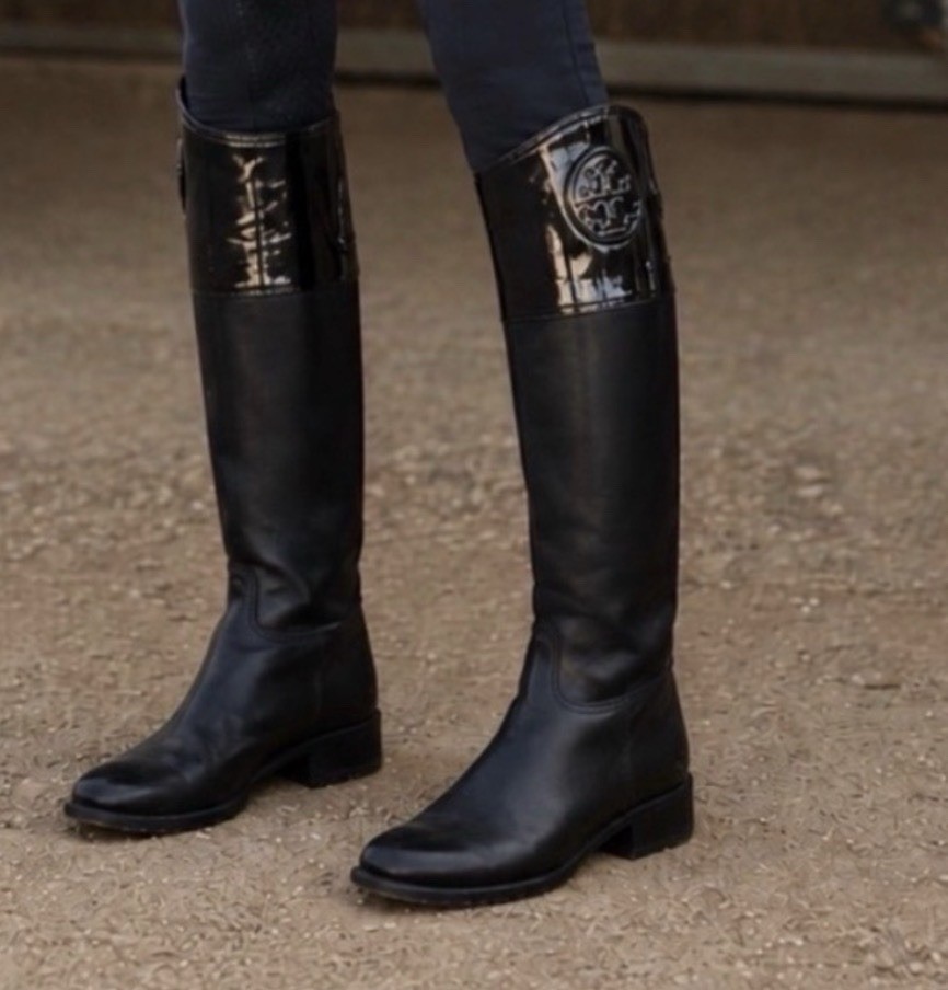 Tory Burch Woman’s Black Logo Riding Boots. Beautiful and Classy Size 8.5 M