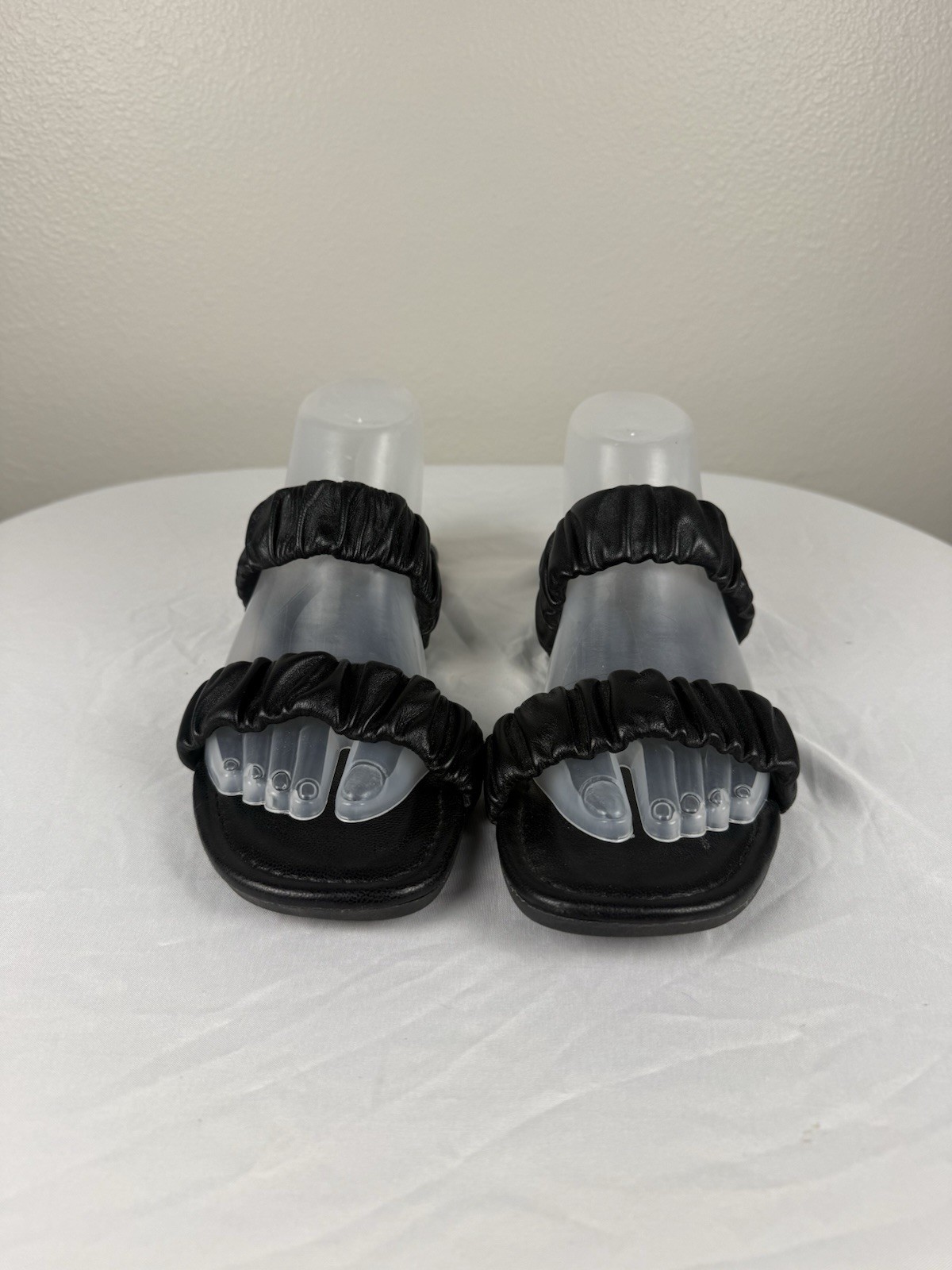 Mariella Italy Black Leather Ruched Slide Sandals Women’s Size 9 Flat Slip On