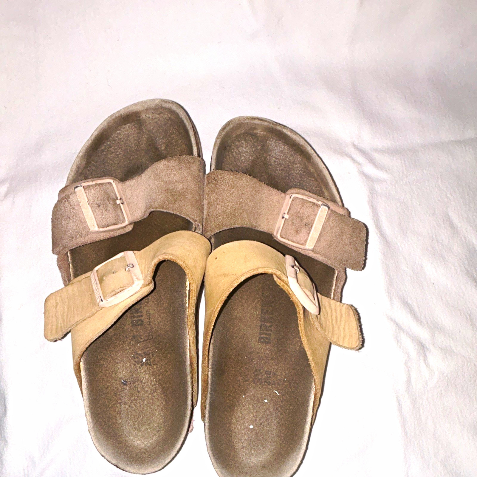 Birkenstock Suede Two Strap Buckle Slide Sandals Beige/Taupe Women EU 38