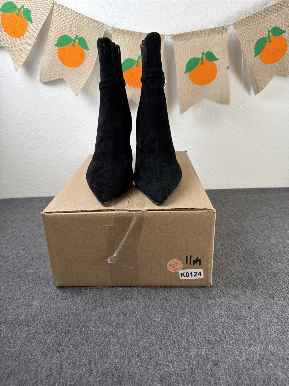 Steve Madden Layan Ankle Boot Women’s Black Suede Size 11M Pointed Toe Bootie